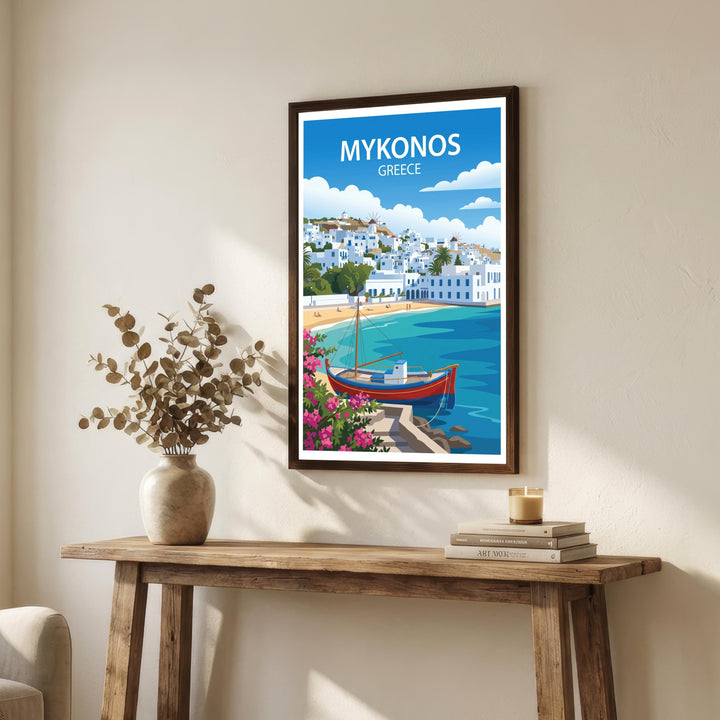 Mykonos Greece Travel Poster Print Wall Art Coastal Island Landscape Decor Gift for Europe Travel Lovers and Scenic Mediterranean Fans