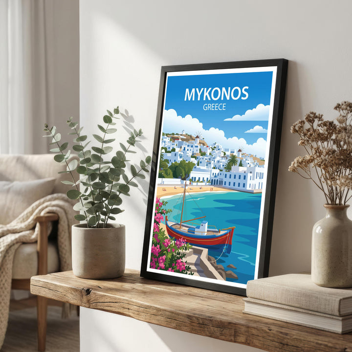 Mykonos Greece Travel Poster Print Wall Art Coastal Island Landscape Decor Gift for Europe Travel Lovers and Scenic Mediterranean Fans