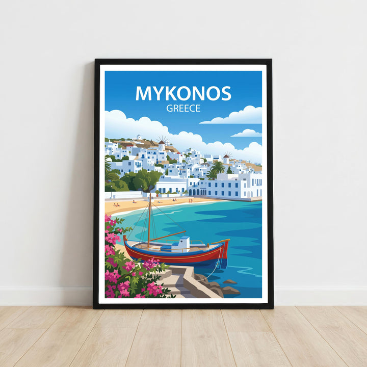 Mykonos Greece Travel Poster Print Wall Art Coastal Island Landscape Decor Gift for Europe Travel Lovers and Scenic Mediterranean Fans