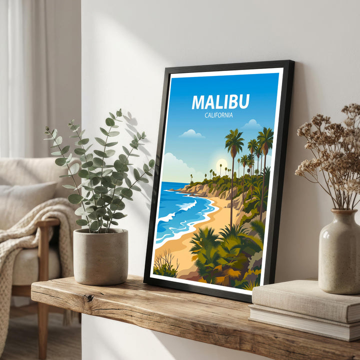 Malibu California Travel Poster Print USA Wall Art Coastal Landscape Decor Gift for Travel Lovers and Fans of Scenic Pacific Coast Views
