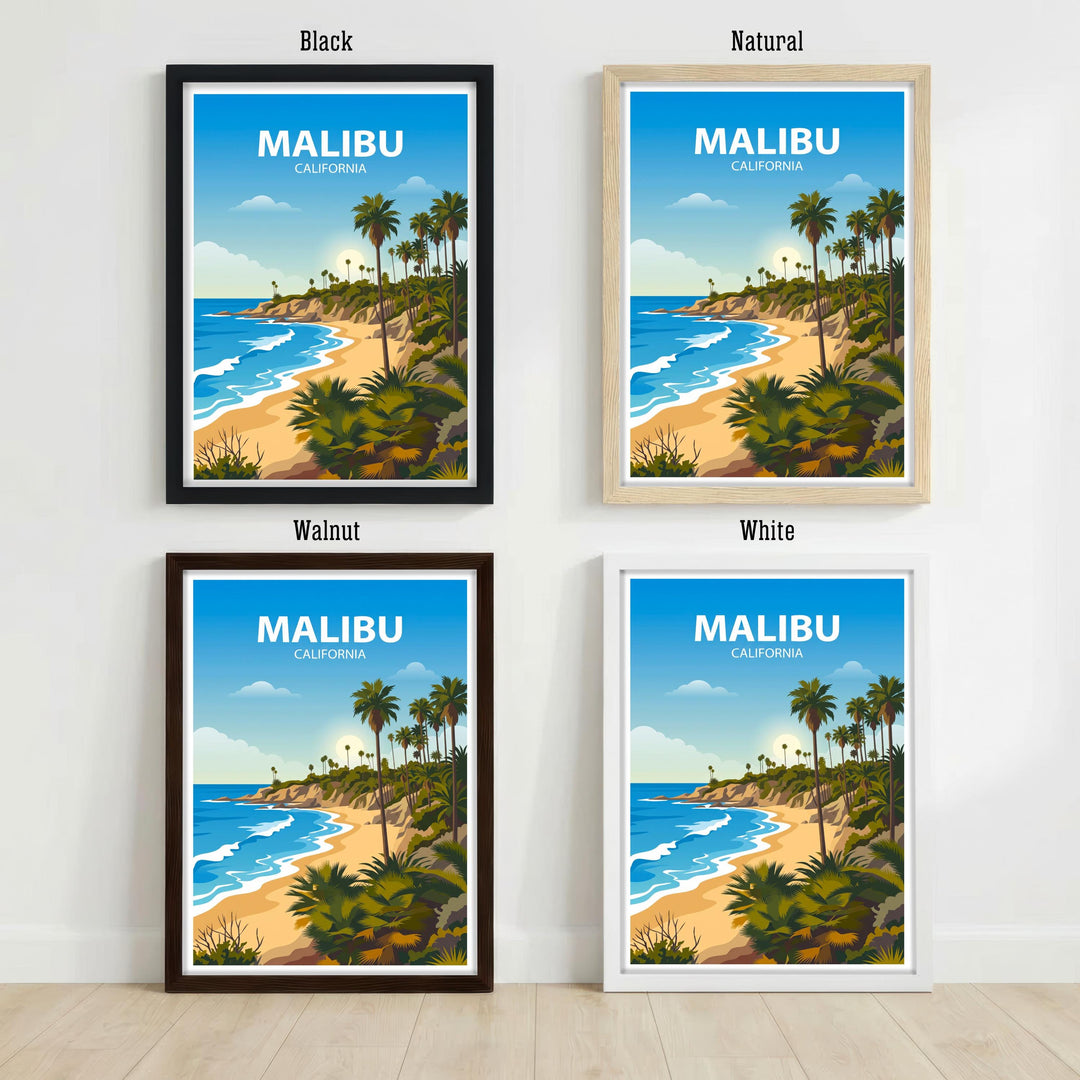 Malibu California Travel Poster Print USA Wall Art Coastal Landscape Decor Gift for Travel Lovers and Fans of Scenic Pacific Coast Views