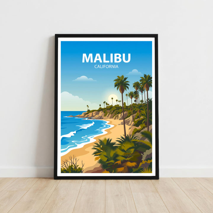 Malibu California Travel Poster Print USA Wall Art Coastal Landscape Decor Gift for Travel Lovers and Fans of Scenic Pacific Coast Views