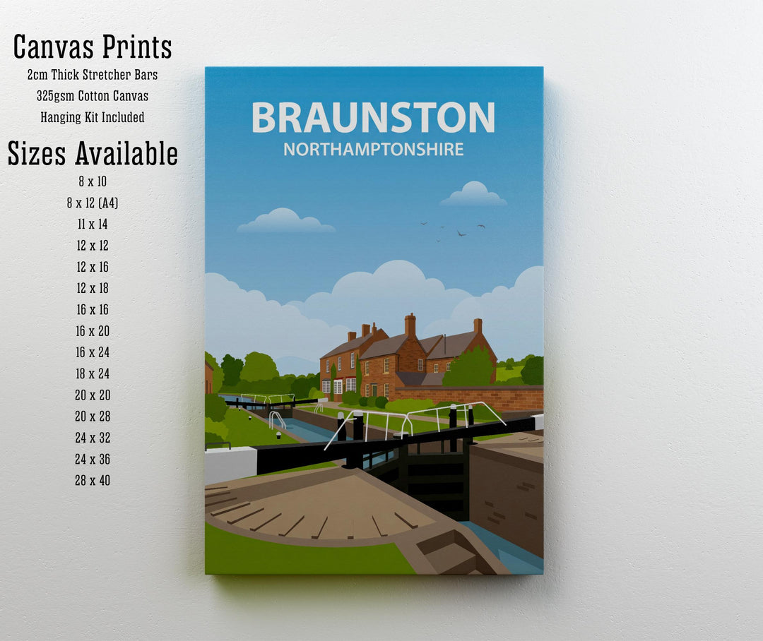 Braunston UK Travel Poster Print England Wall Art Village Canal Landscape Decor Gift for UK Travel Lovers and Fans of Scenic Countryside