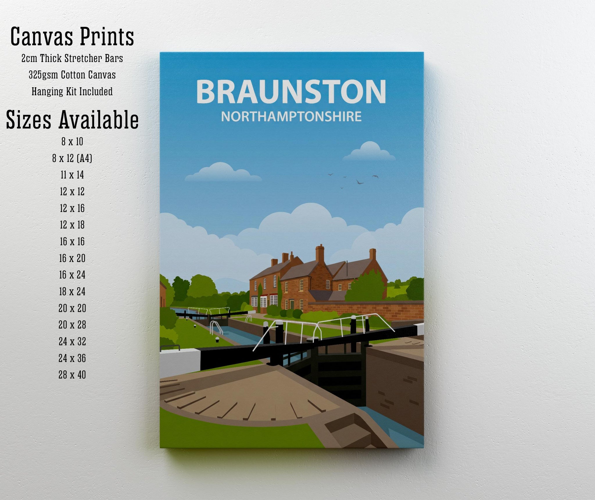 Braunston UK Travel Poster Print England Wall Art Village Canal Landscape Decor Gift for UK Travel Lovers and Fans of Scenic Countryside