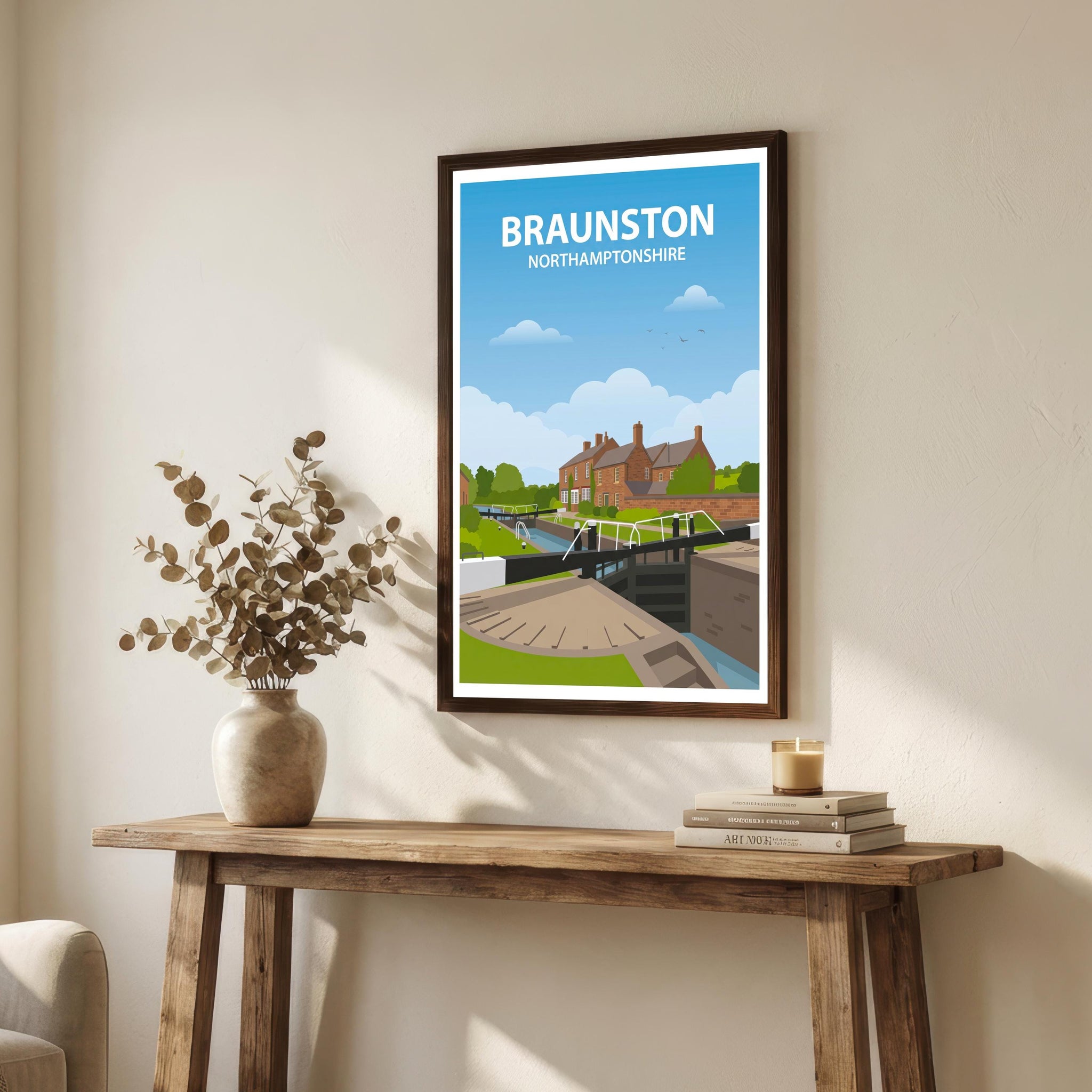 Braunston UK Travel Poster Print England Wall Art Village Canal Landscape Decor Gift for UK Travel Lovers and Fans of Scenic Countryside