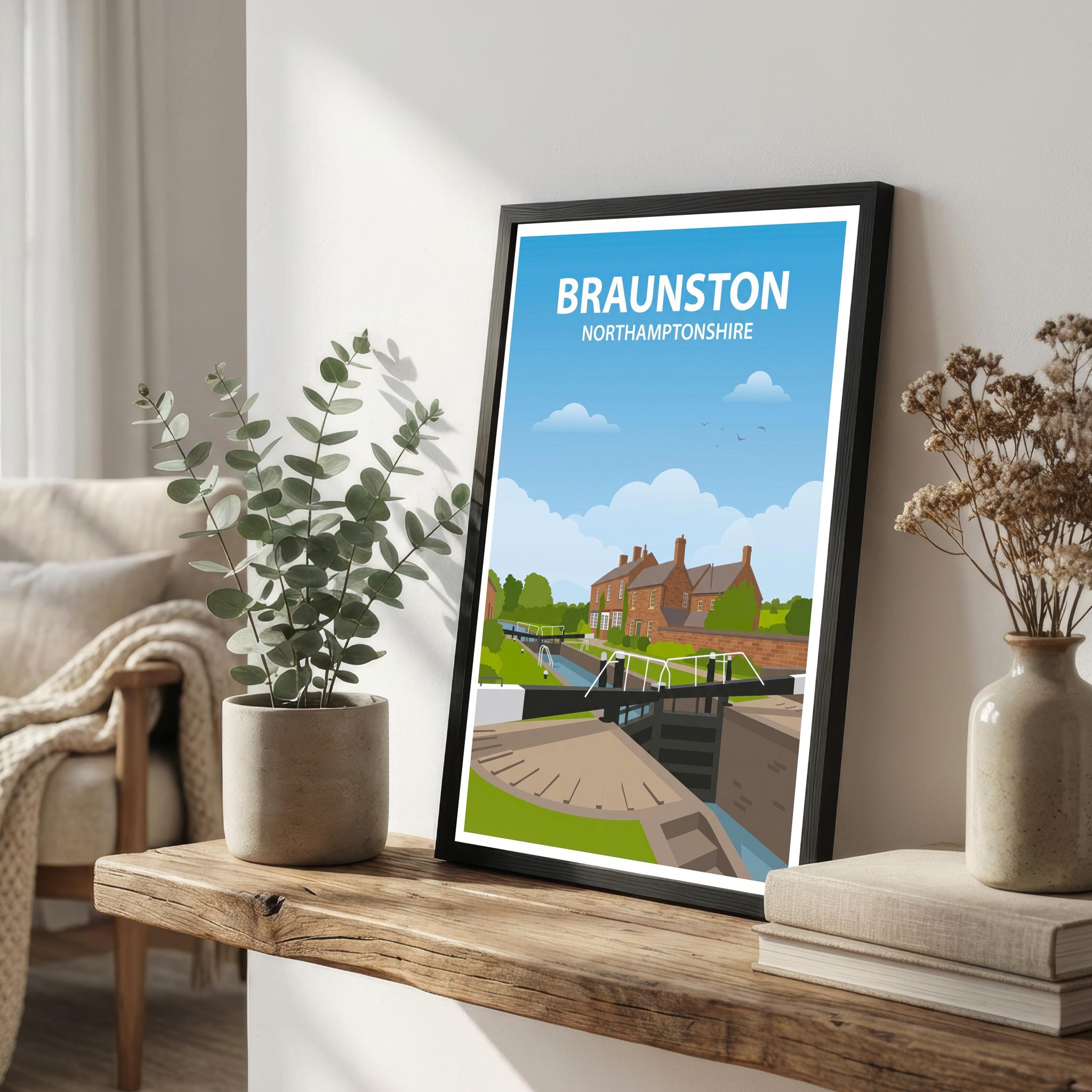 Braunston UK Travel Poster Print England Wall Art Village Canal Landscape Decor Gift for UK Travel Lovers and Fans of Scenic Countryside