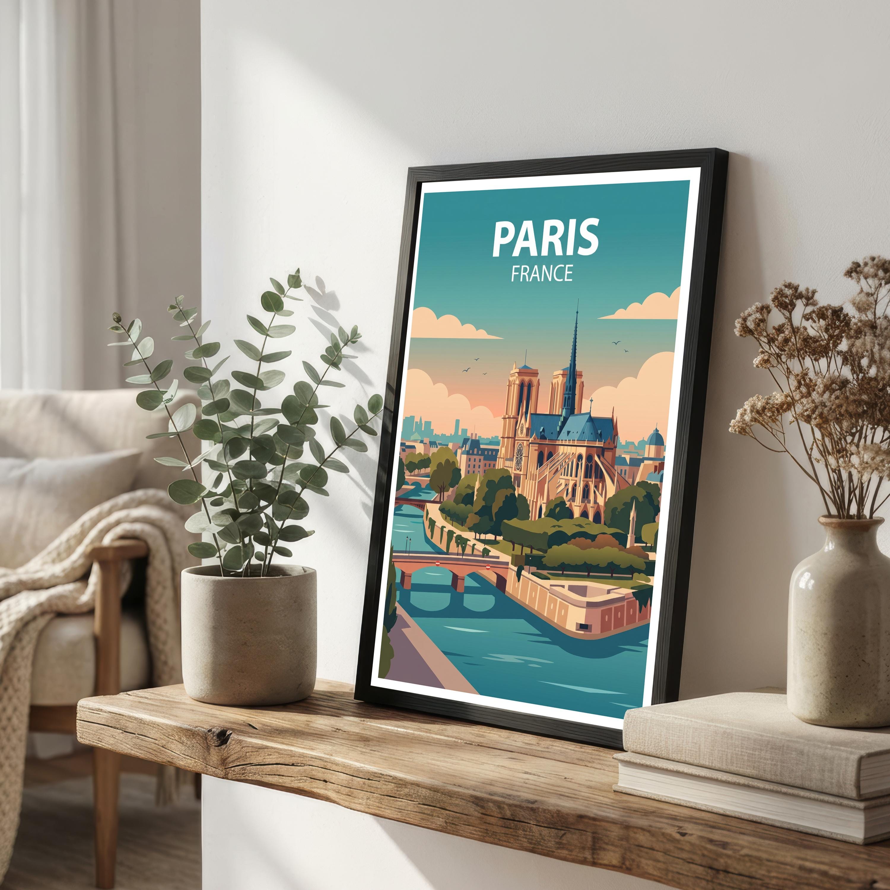 Paris France Travel Poster Print Wall Art City Skyline Landscape Decor Gift for Europe Travel Lovers and Fans of Scenic French Architecture
