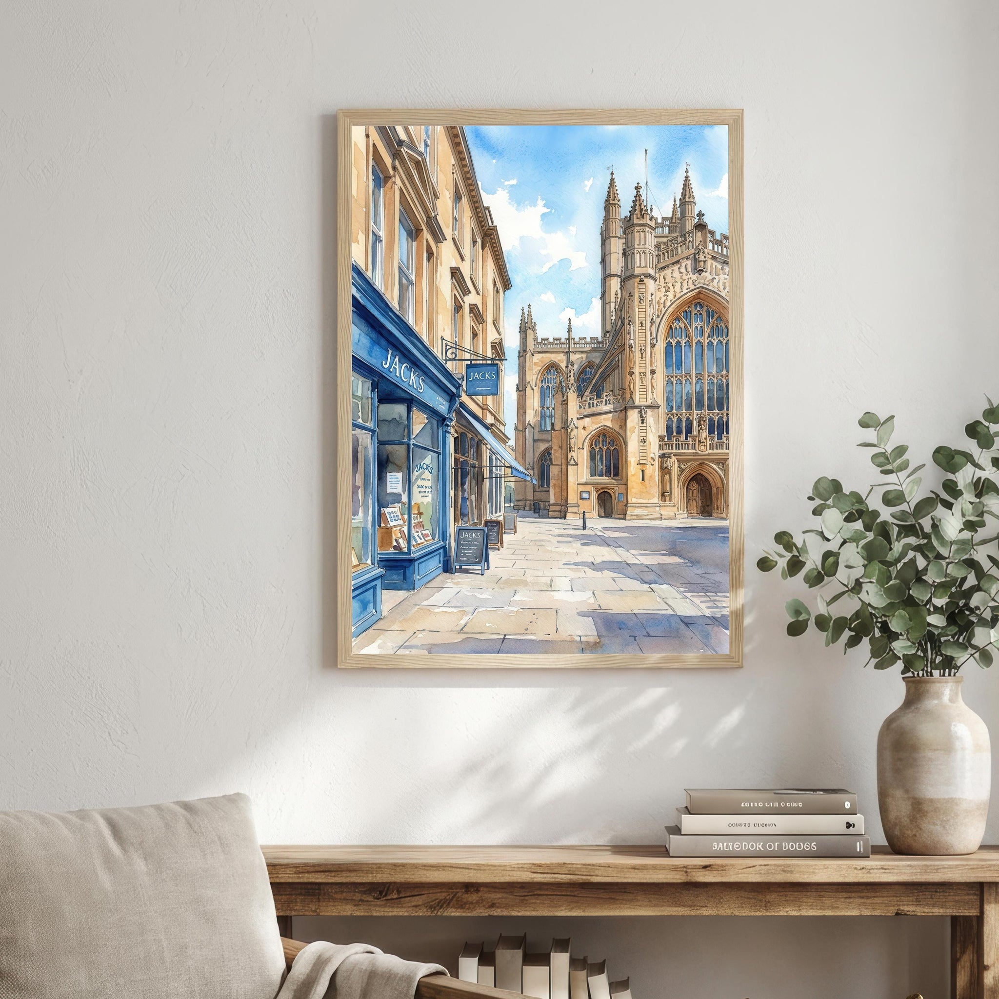 Bath Watercolour Painting Poster England Wall Art City Landscape Print Gift for UK Travel Lovers and Fans of Scenic Historic Architecture