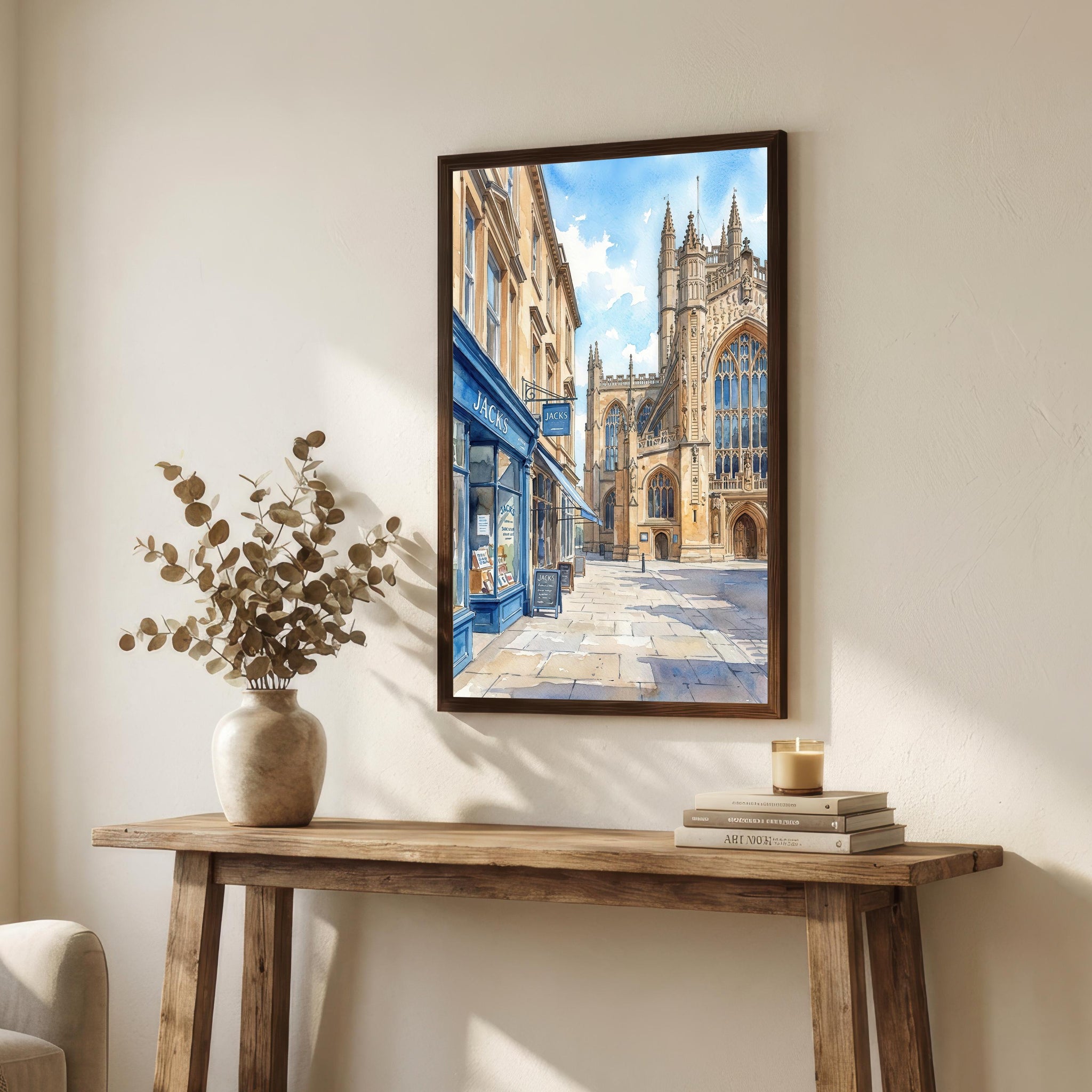 Bath Watercolour Painting Poster England Wall Art City Landscape Print Gift for UK Travel Lovers and Fans of Scenic Historic Architecture