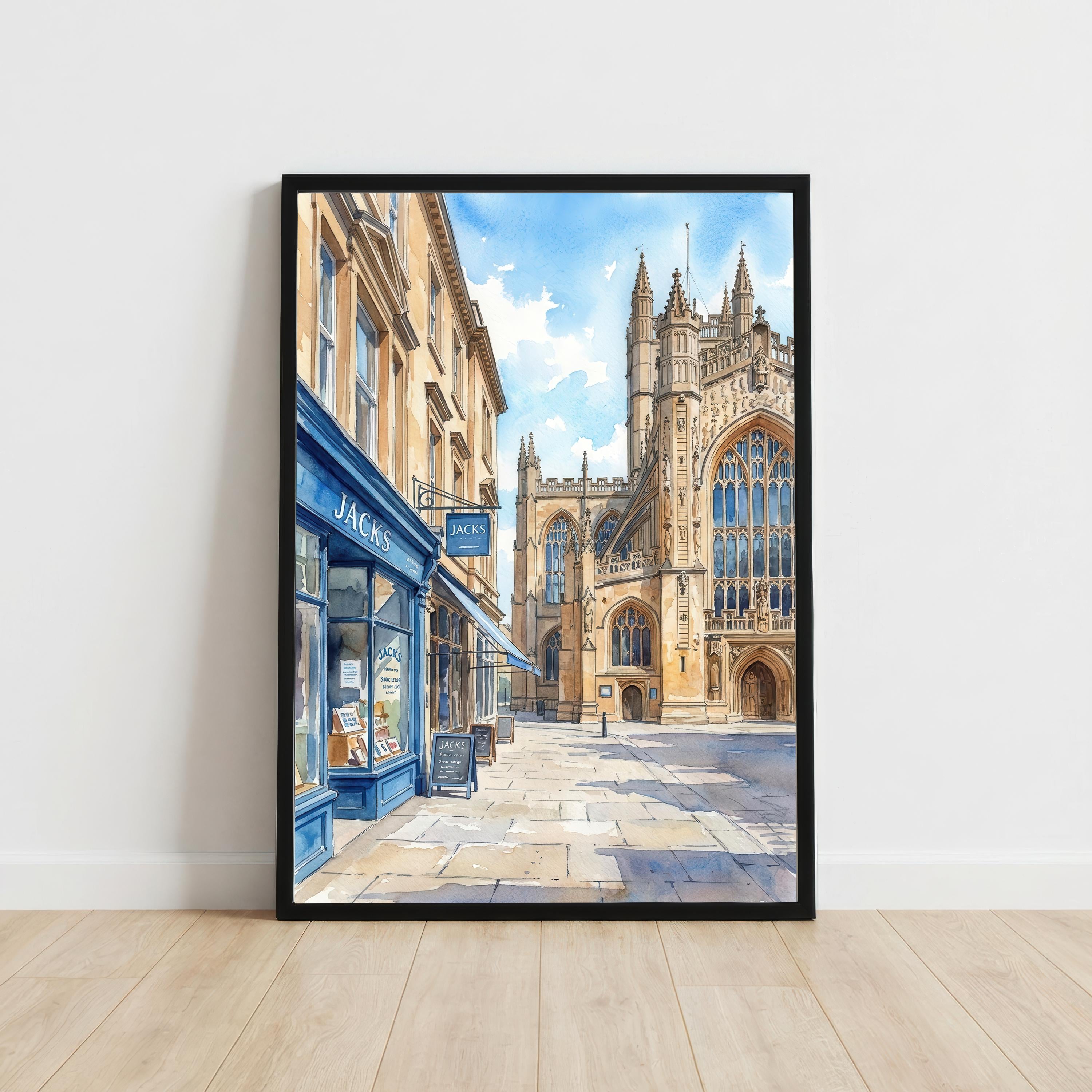 Bath Watercolour Painting Poster England Wall Art City Landscape Print Gift for UK Travel Lovers and Fans of Scenic Historic Architecture