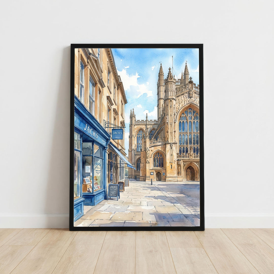 Bath Watercolour Painting Poster England Wall Art City Landscape Print Gift for UK Travel Lovers and Fans of Scenic Historic Architecture