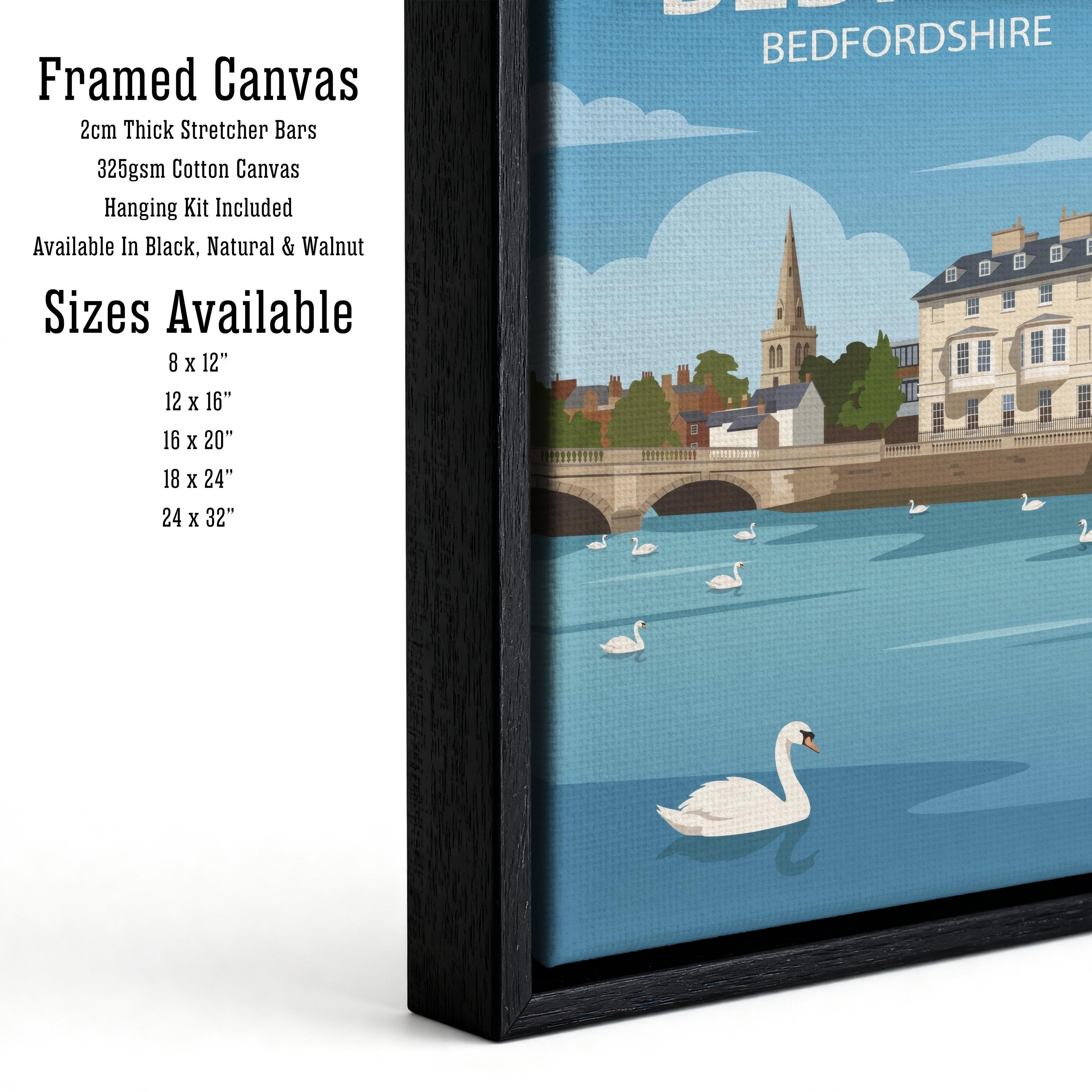Bedford Bedfordshire Travel Poster Print England Wall Art Town Landscape Decor Gift for UK Travel Lovers and Fans of Scenic British