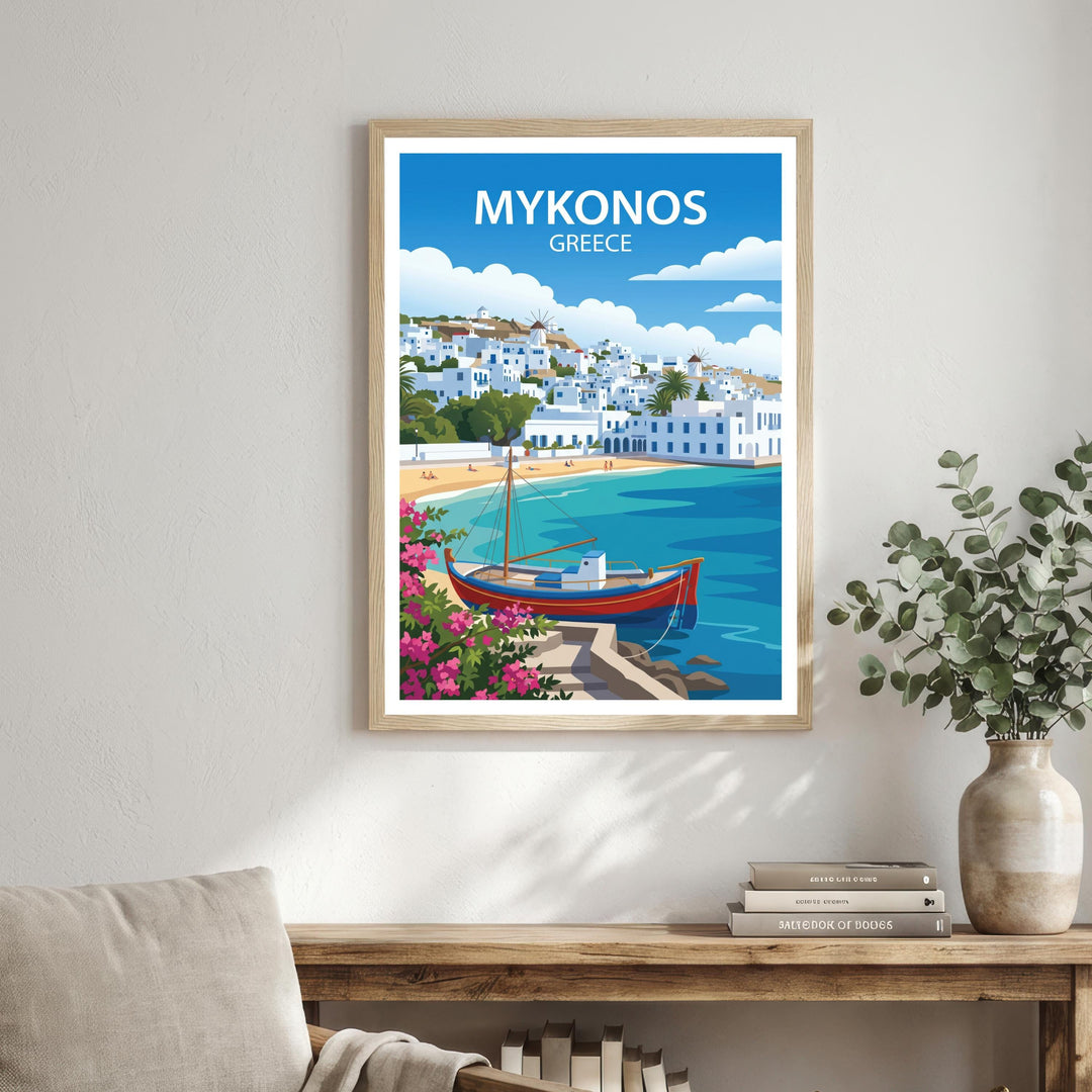 Mykonos Greece Travel Poster Print Wall Art Coastal Island Landscape Decor Gift for Europe Travel Lovers and Scenic Mediterranean Fans