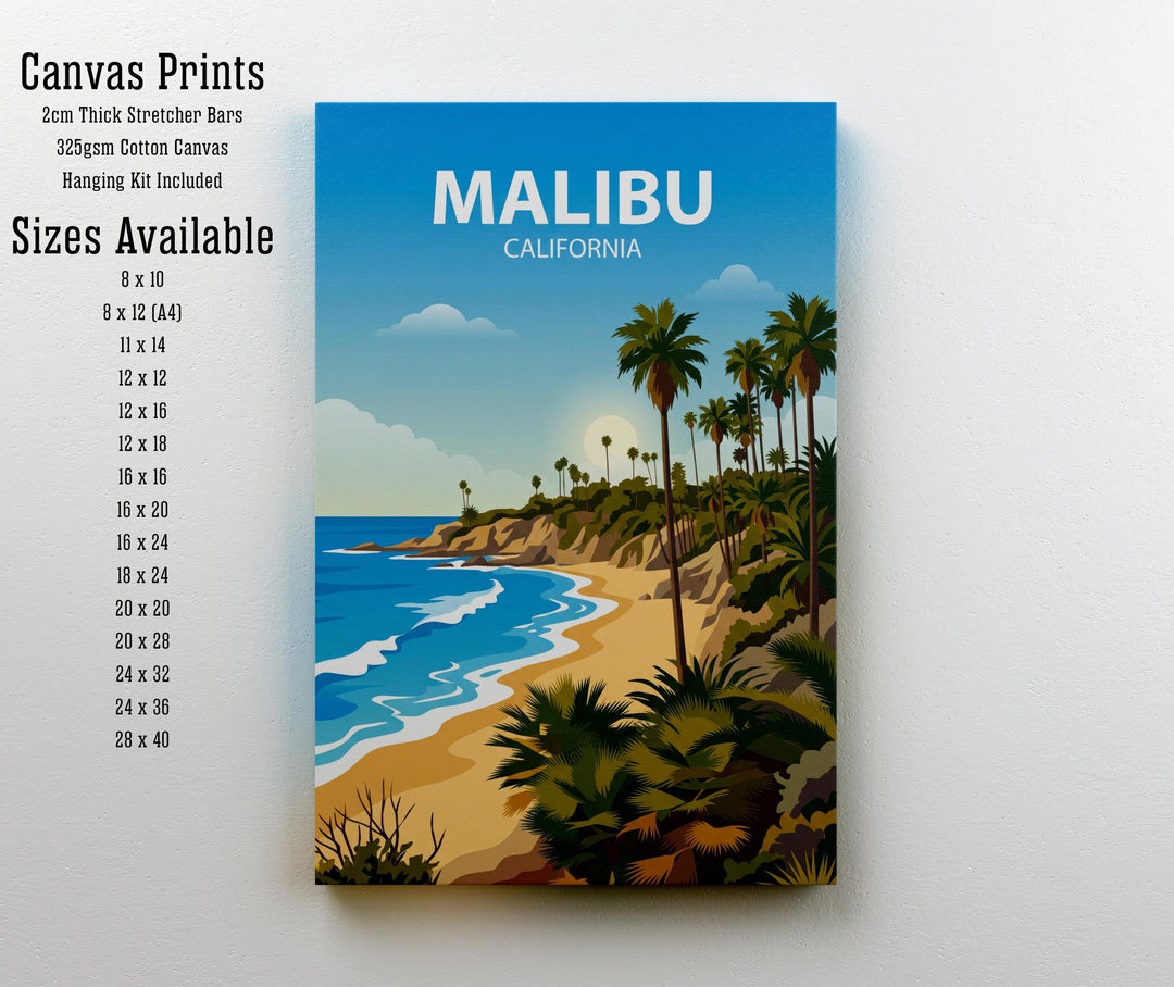 Malibu California Travel Poster Print USA Wall Art Coastal Landscape Decor Gift for Travel Lovers and Fans of Scenic Pacific Coast Views