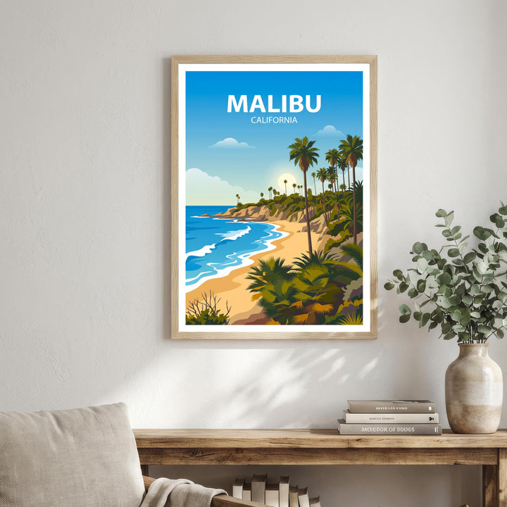 Malibu California Travel Poster Print USA Wall Art Coastal Landscape Decor Gift for Travel Lovers and Fans of Scenic Pacific Coast Views