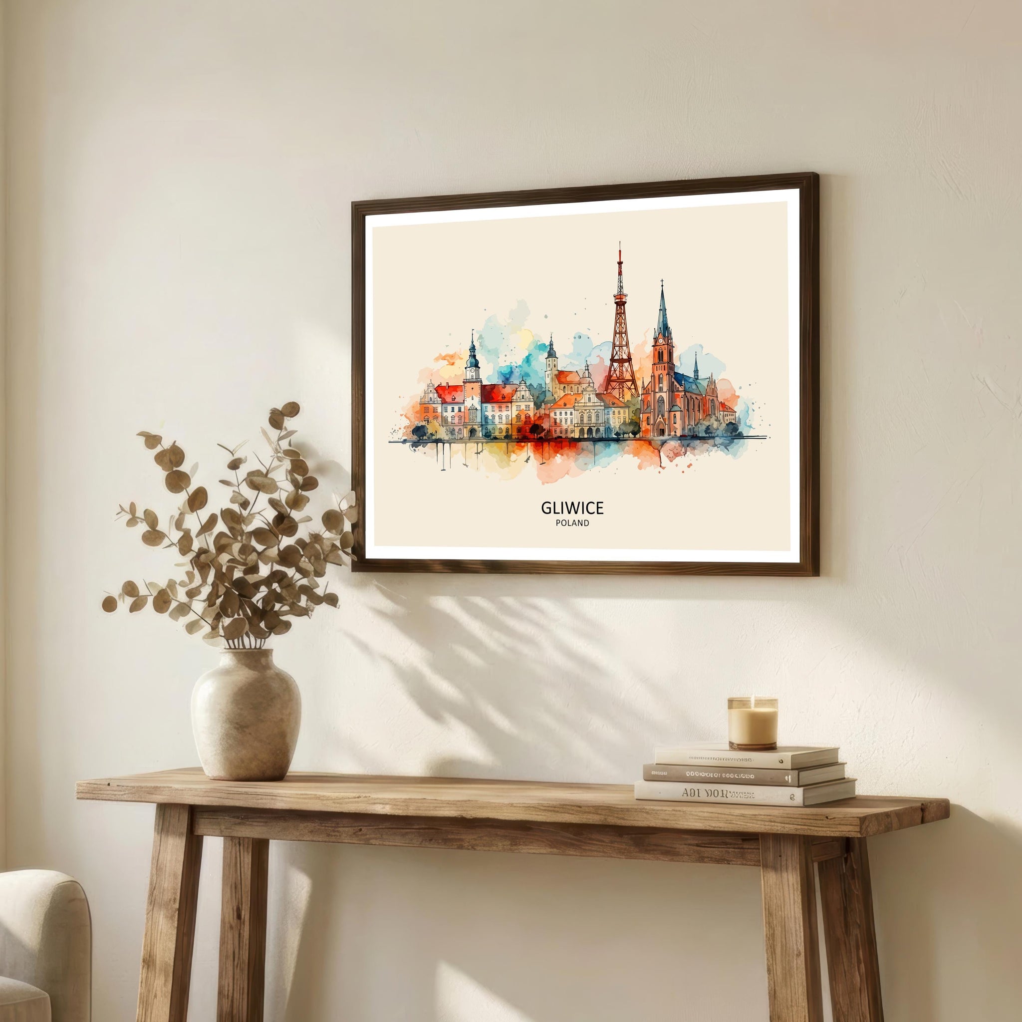 Gliwice Skyline Poland Print Modern Cityscape Art Polish Capital Poster Urban Landscape Wall Decor Historical Monuments Illustration