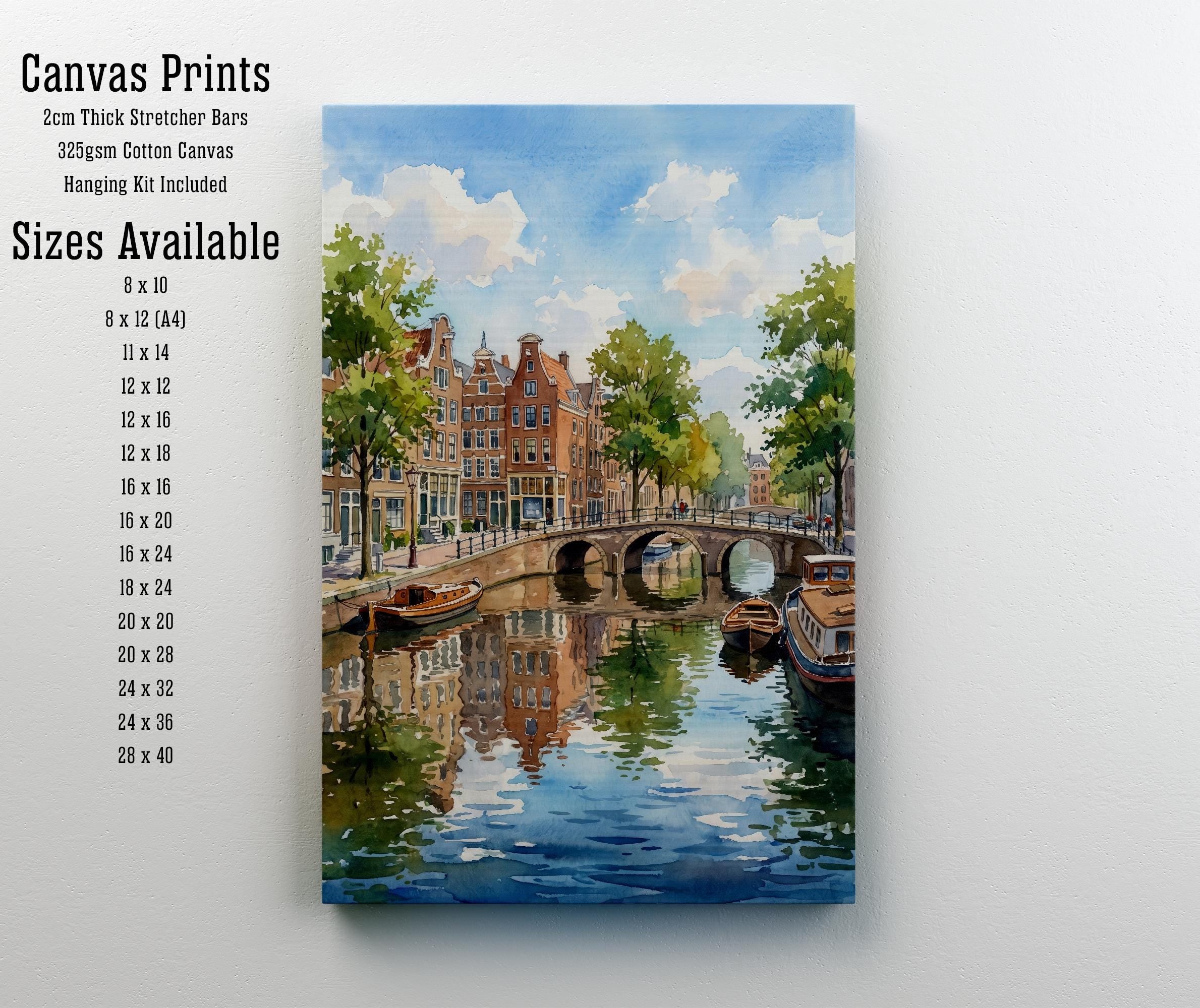 Amsterdam Netherlands Watercolor Art Print Dutch City Wall Decor Canal Landscape Travel Poster Holland Gift Home Décor