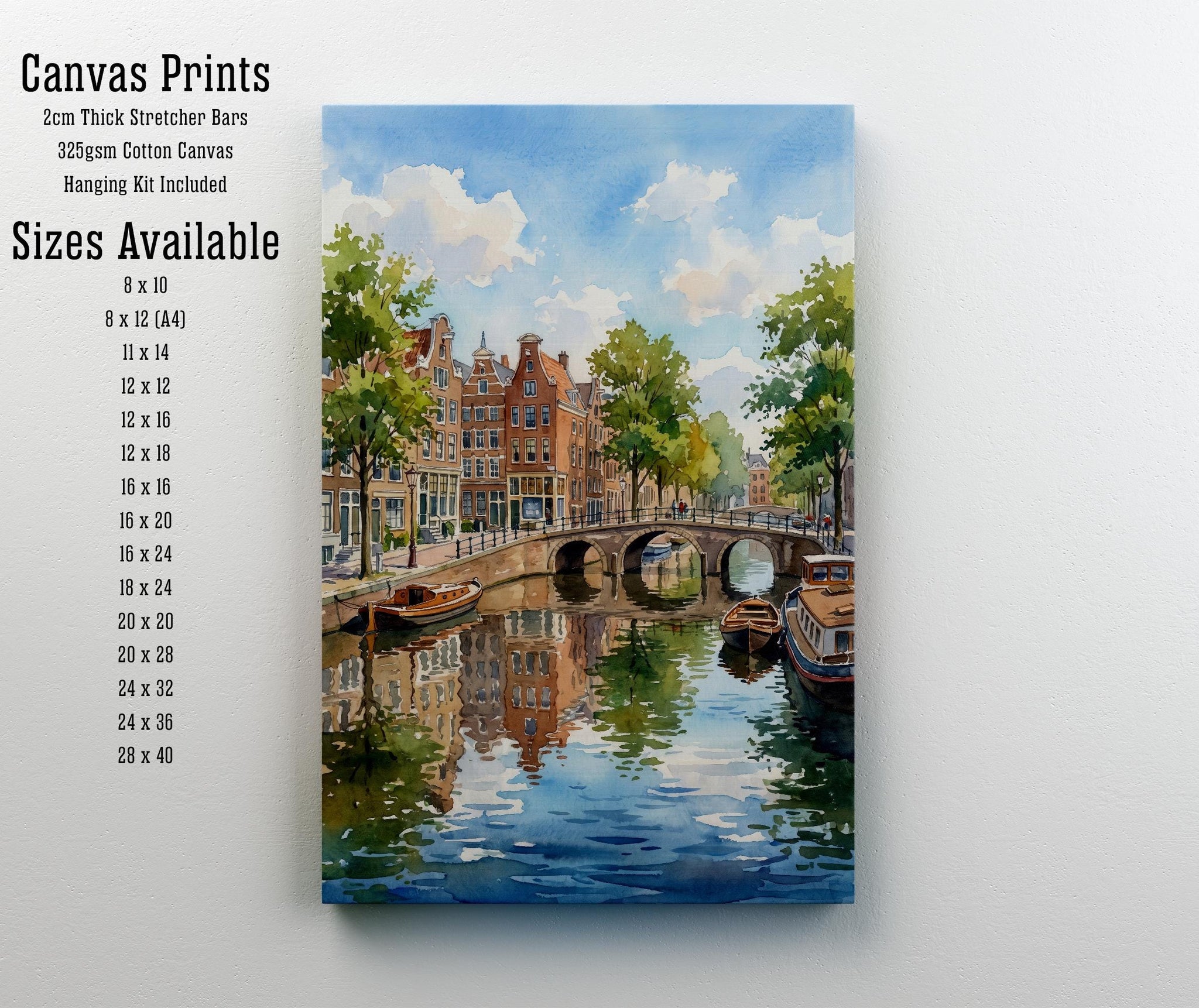 Amsterdam Netherlands Watercolor Art Print Dutch City Wall Decor Canal Landscape Travel Poster Holland Gift Home Décor
