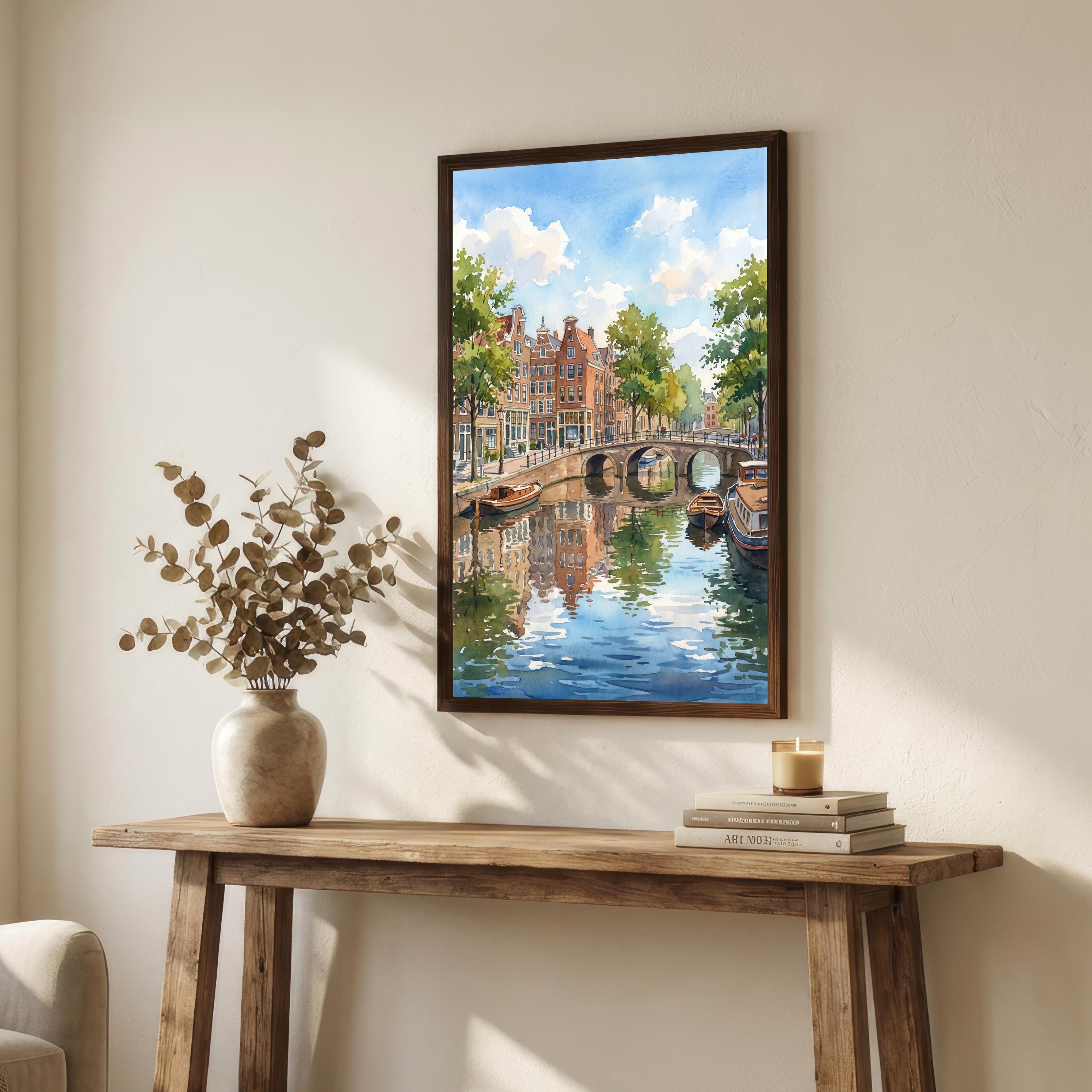 Amsterdam Netherlands Watercolor Art Print Dutch City Wall Decor Canal Landscape Travel Poster Holland Gift Home Décor