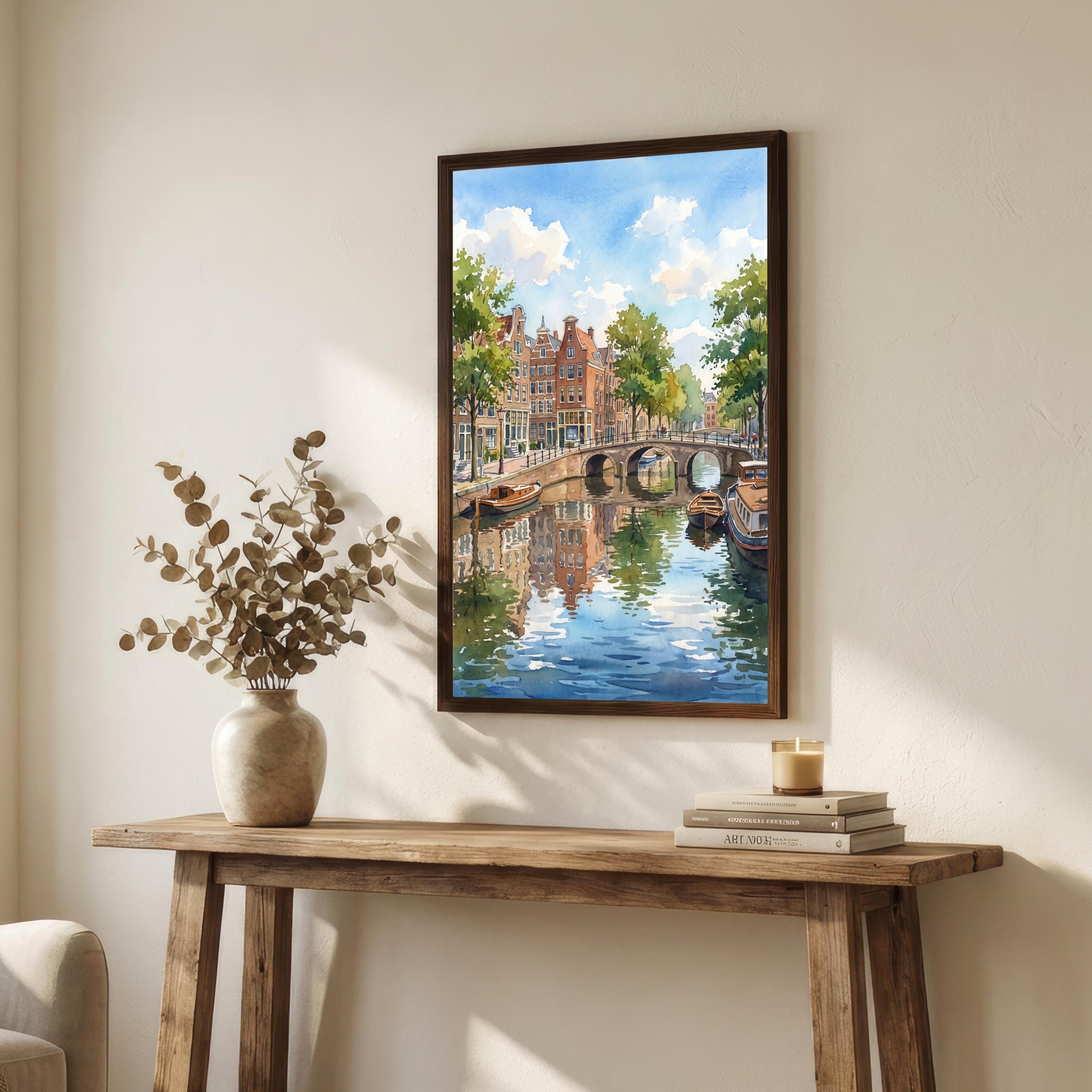 Amsterdam Netherlands Watercolor Art Print Dutch City Wall Decor Canal Landscape Travel Poster Holland Gift Home Décor