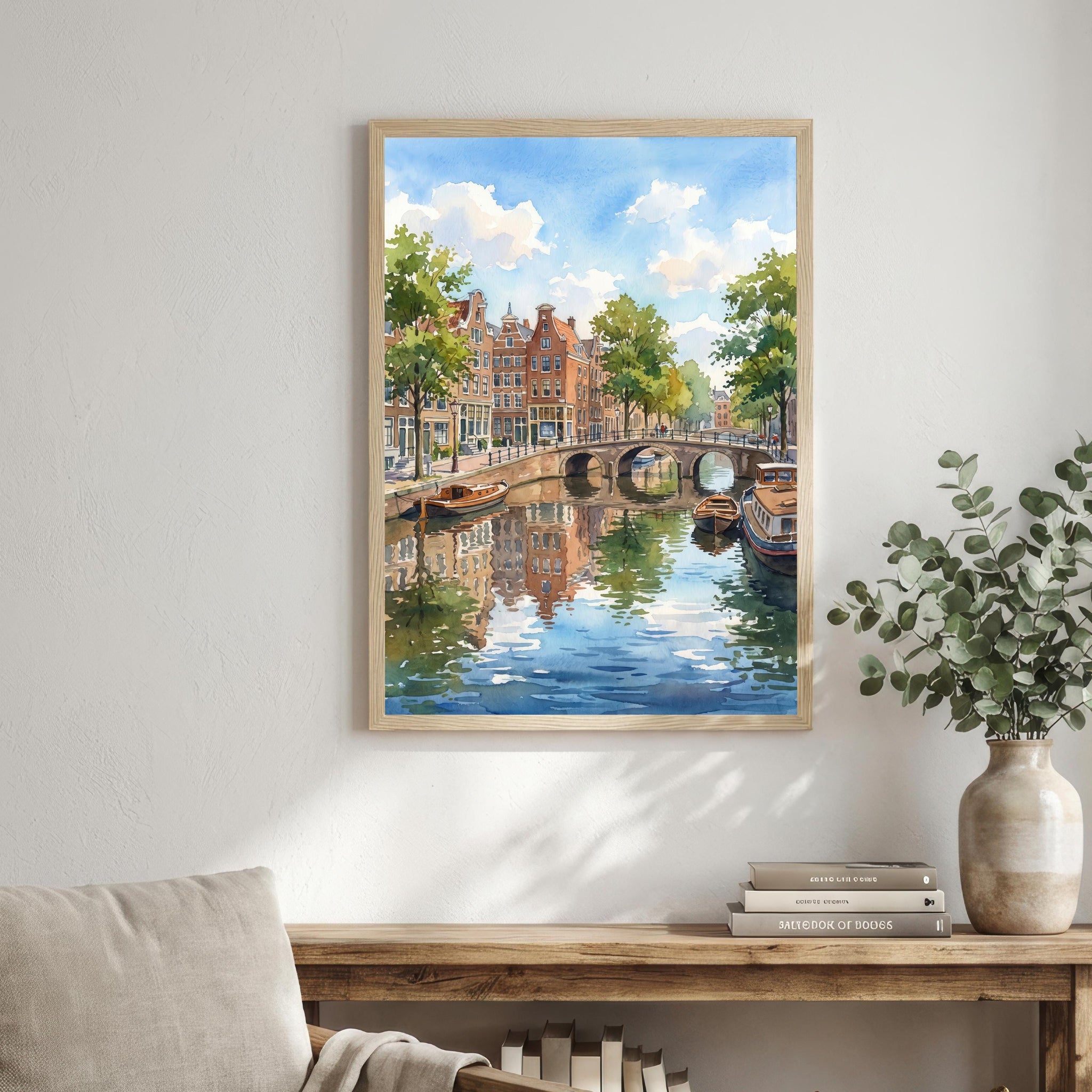 Amsterdam Netherlands Watercolor Art Print Dutch City Wall Decor Canal Landscape Travel Poster Holland Gift Home Décor