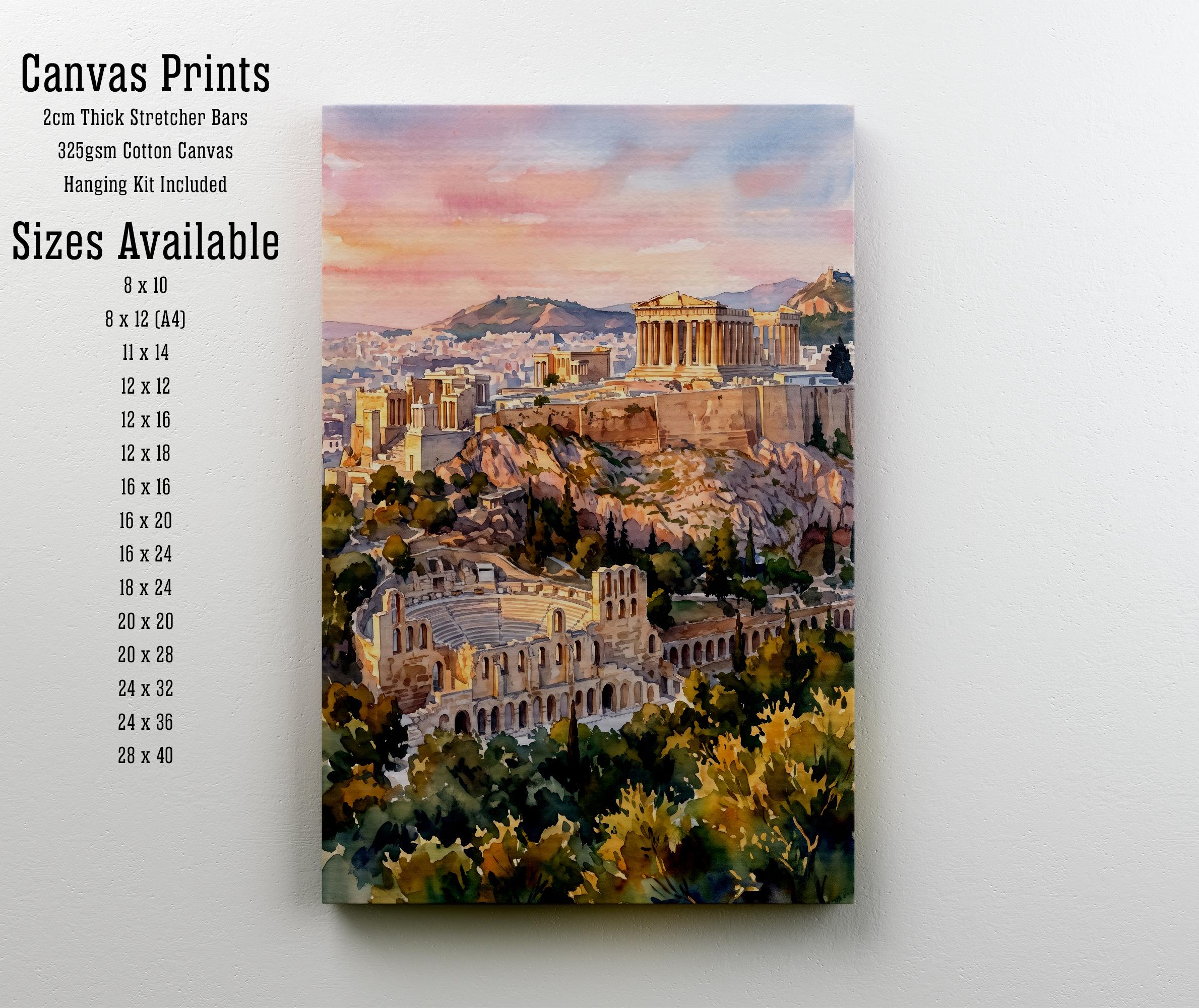 Athens Greece Watercolor Art Print Greek City Wall Decor Acropolis Landscape Travel Poster Mediterranean Gift Home Décor