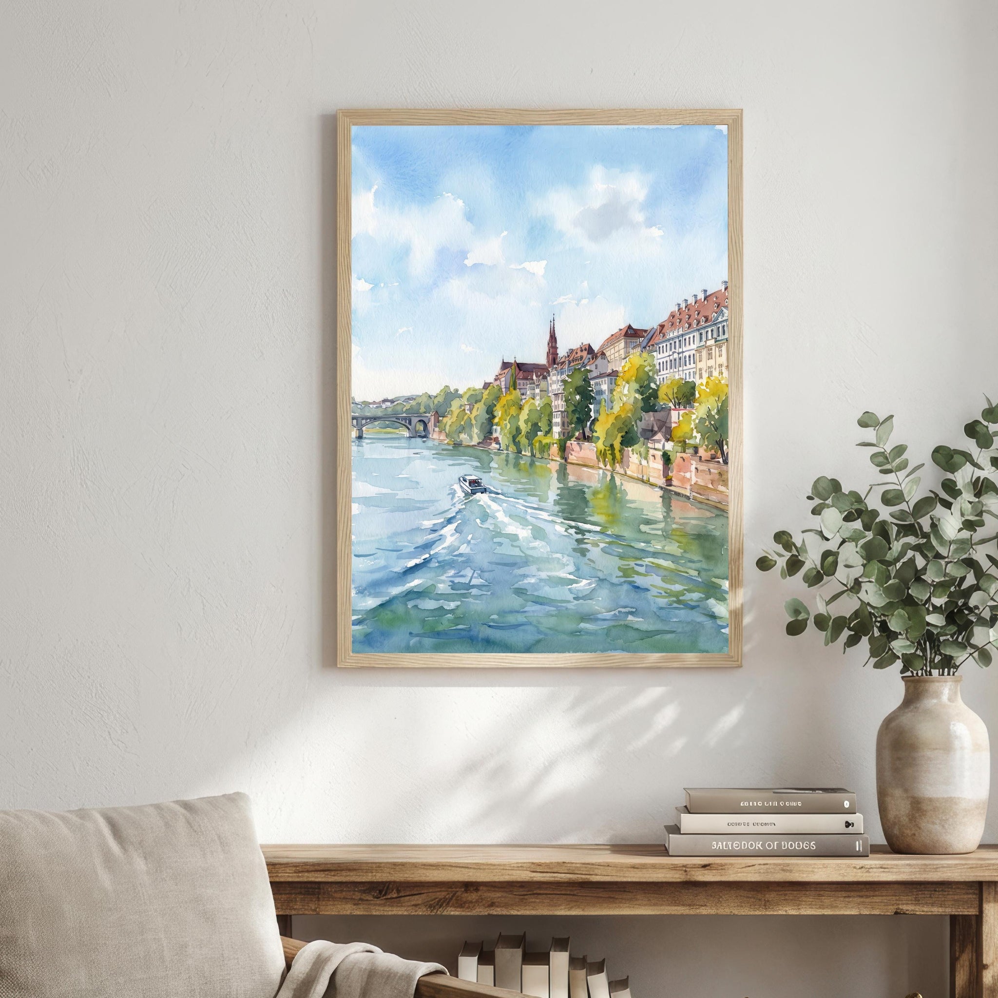 Basel Switzerland Watercolor Art Print Swiss City Wall Decor Rhine River Landscape Travel Poster European Gift Home Décor