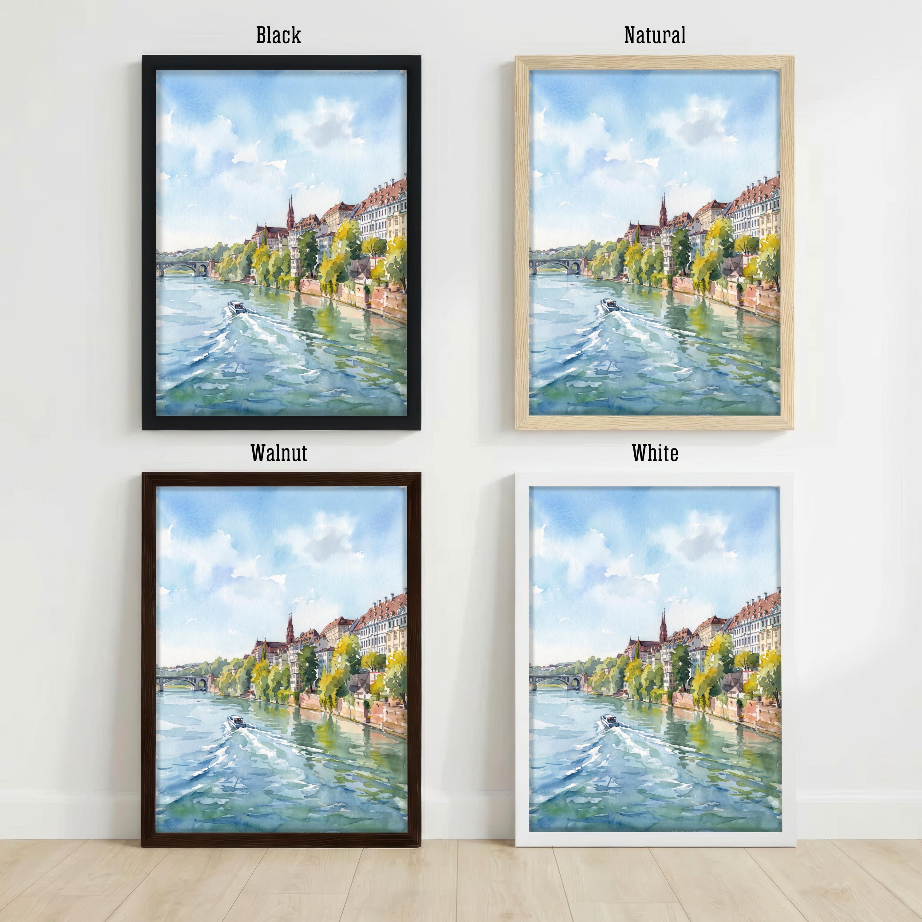 Basel Switzerland Watercolor Art Print Swiss City Wall Decor Rhine River Landscape Travel Poster European Gift Home Décor