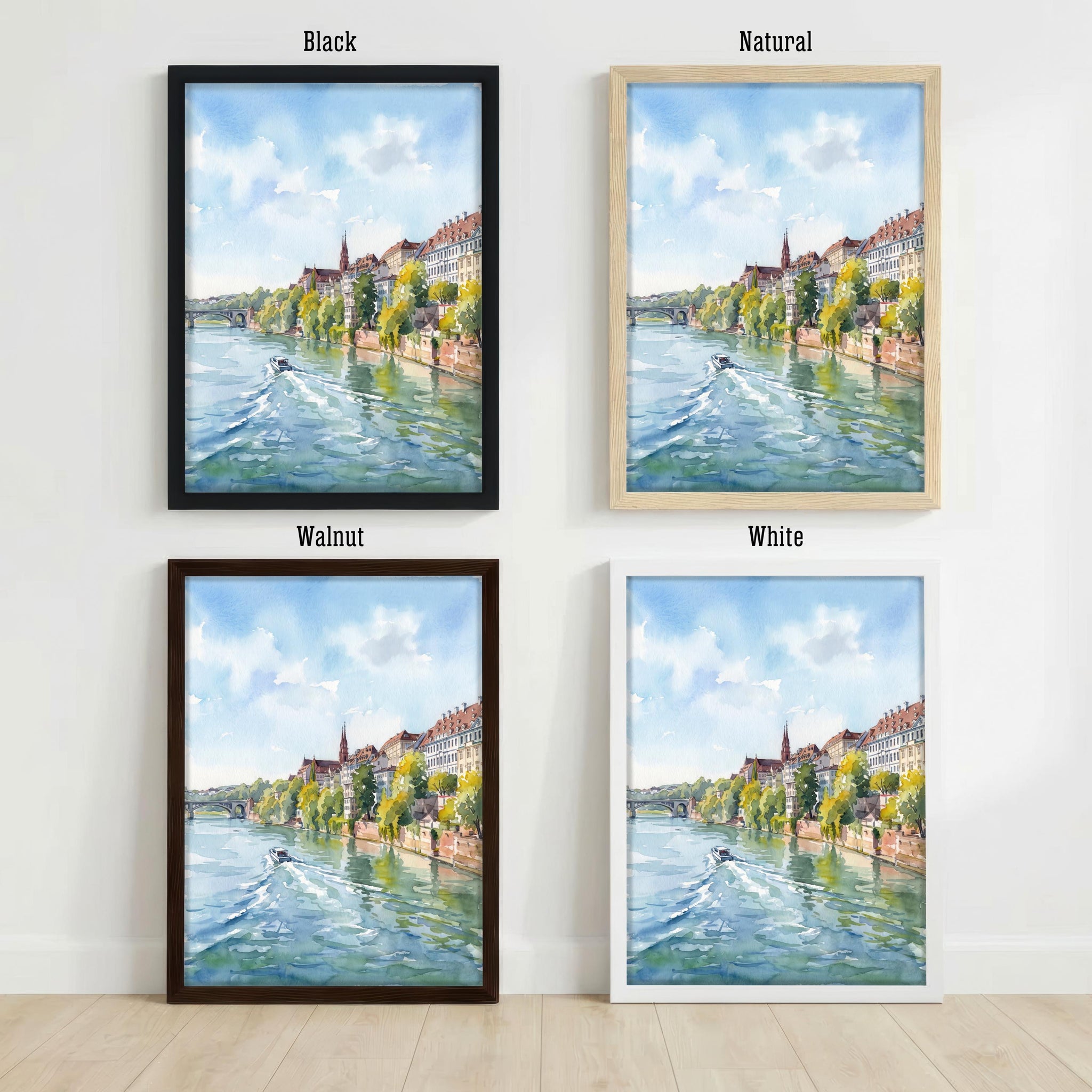 Basel Switzerland Watercolor Art Print Swiss City Wall Decor Rhine River Landscape Travel Poster European Gift Home Décor