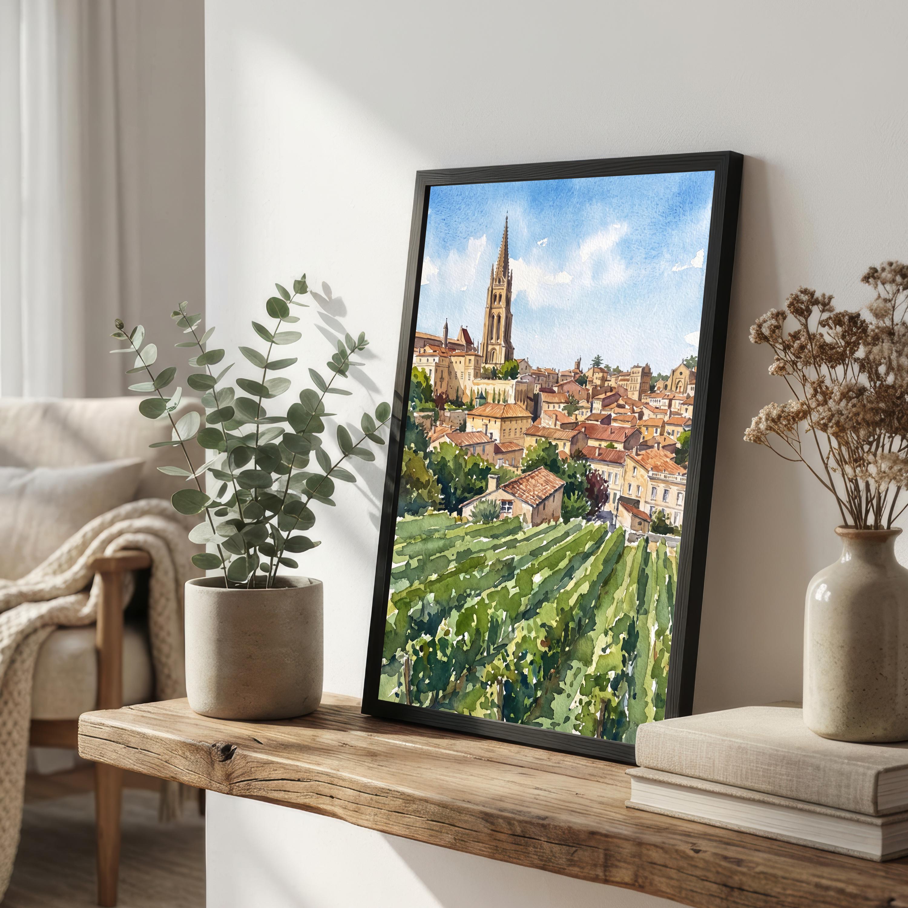 Bordeaux France Watercolor Art Print French City Wall Decor Wine Country Landscape Travel Poster European Gift Home Décor