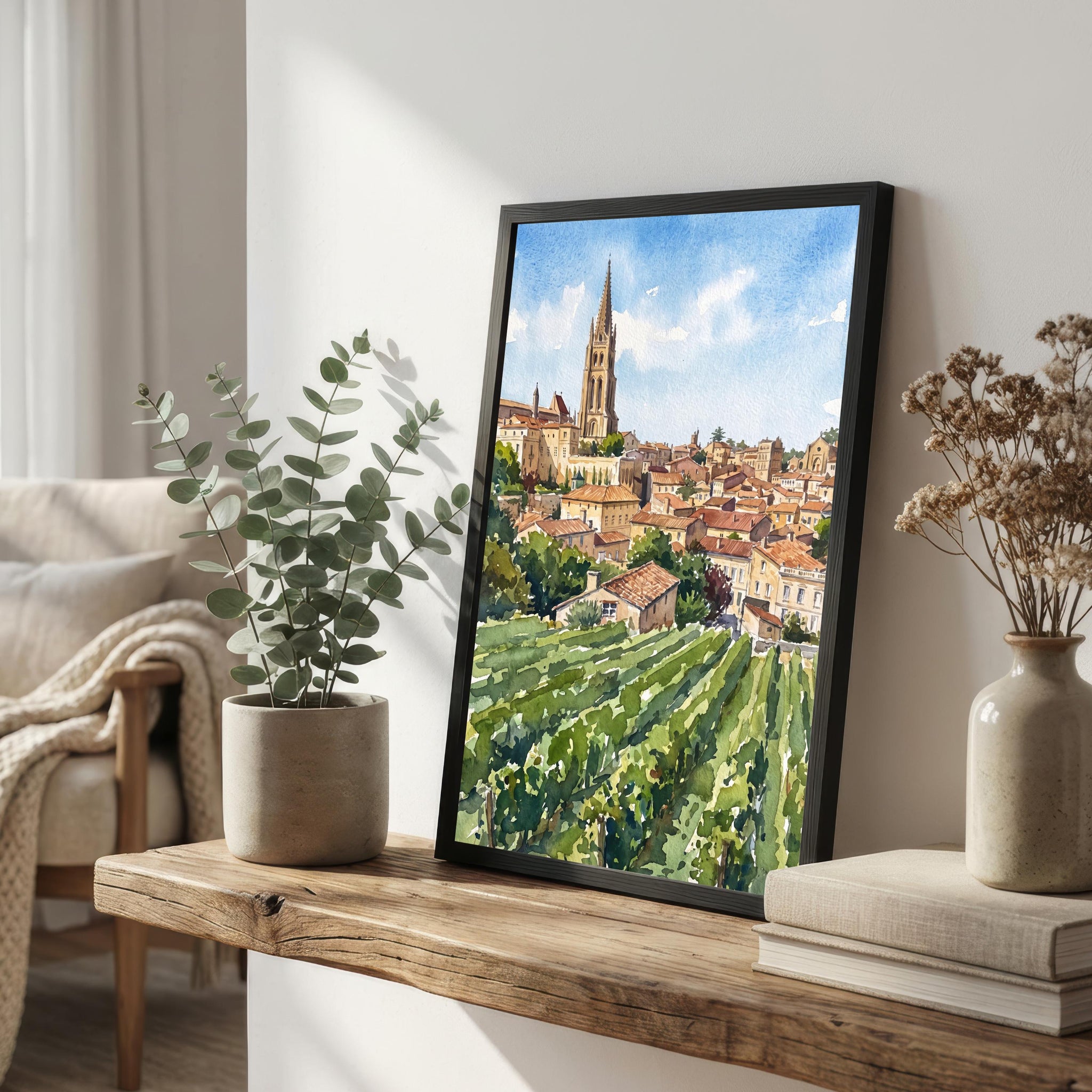 Bordeaux France Watercolor Art Print French City Wall Decor Wine Country Landscape Travel Poster European Gift Home Décor