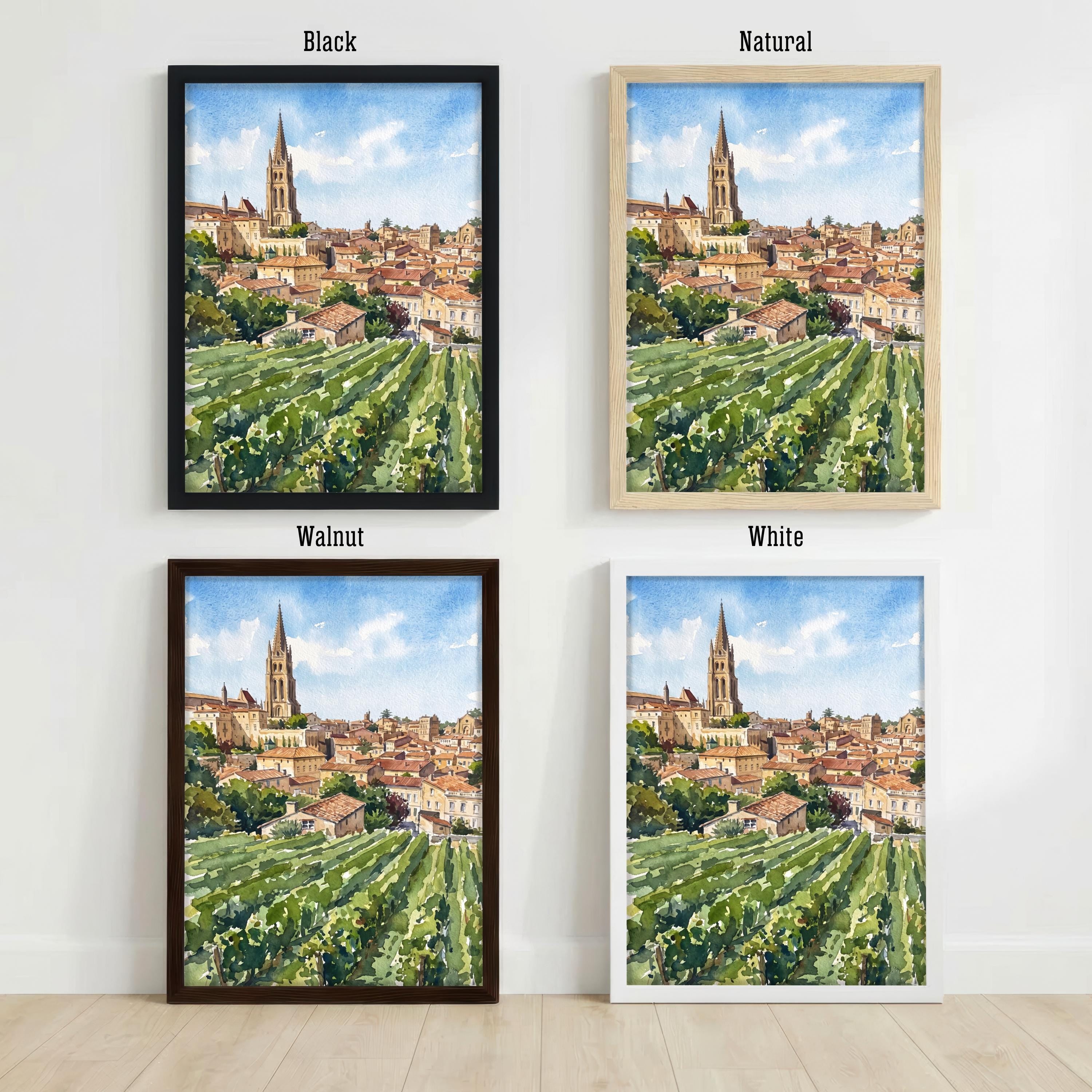 Bordeaux France Watercolor Art Print French City Wall Decor Wine Country Landscape Travel Poster European Gift Home Décor