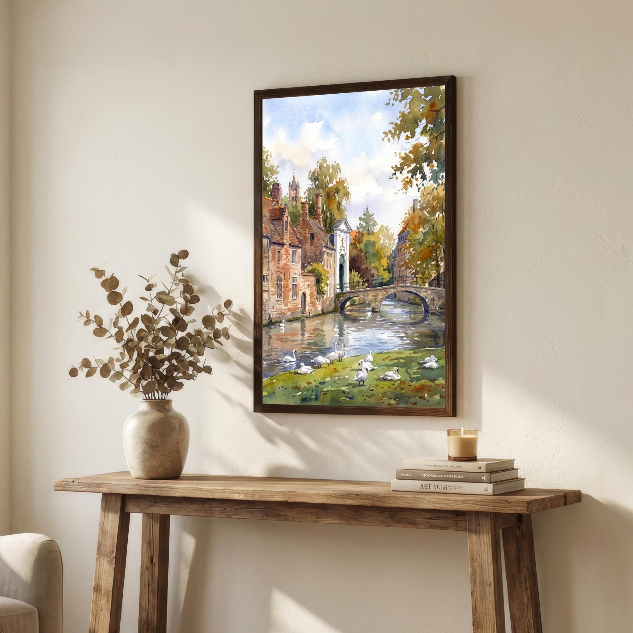 Bruges Belgium Watercolor Art Print Belgian City Wall Decor Canal Landscape Travel Poster European Gift Home Décor