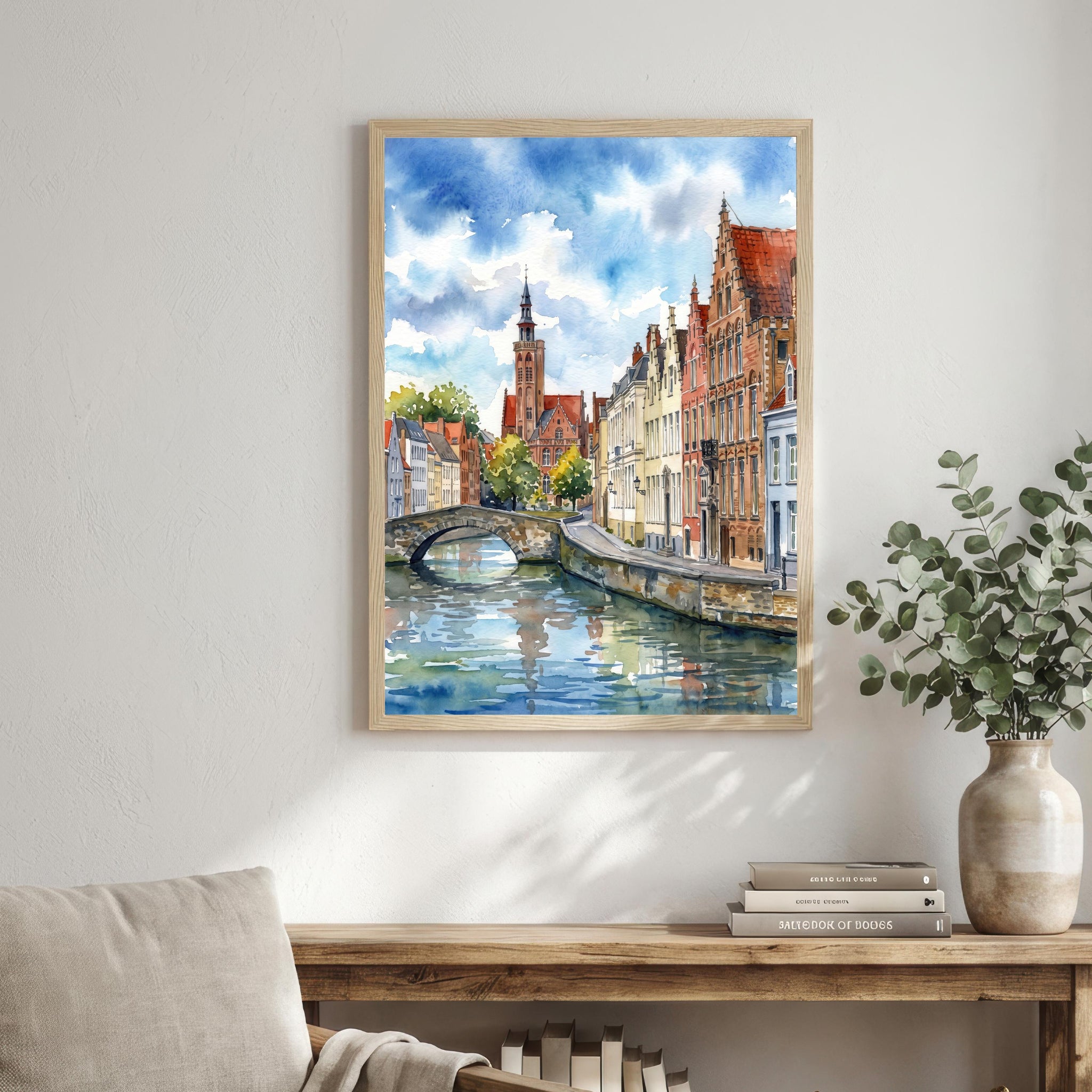 Bruges Belgium Watercolor Art Print Belgian City Wall Decor Canal Landscape Travel Poster European Gift Home Décor