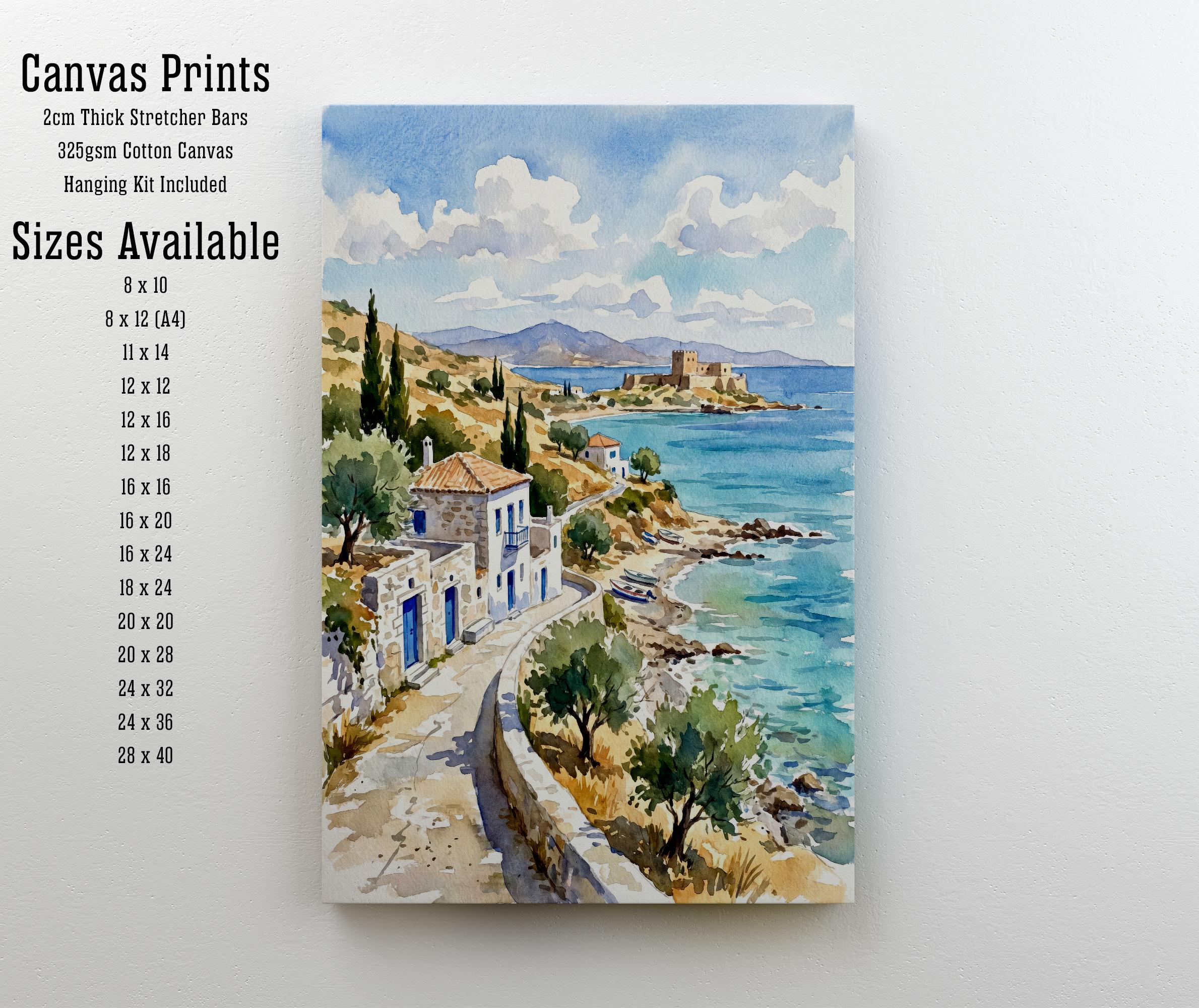 Crete Greece Watercolor Art Print Greek Island Wall Decor Mediterranean Coastal Landscape Travel Poster European Gift Home Décor