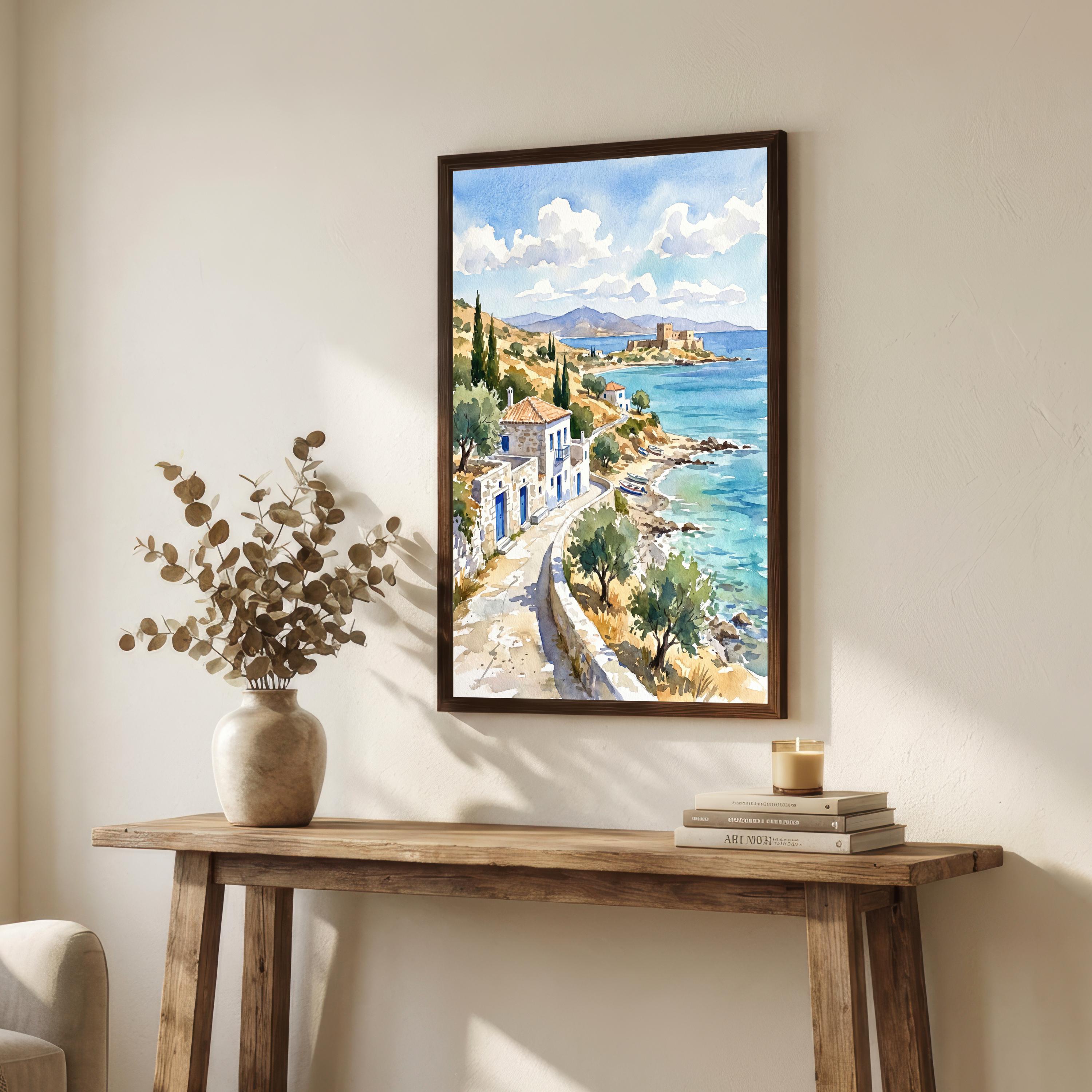 Crete Greece Watercolor Art Print Greek Island Wall Decor Mediterranean Coastal Landscape Travel Poster European Gift Home Décor