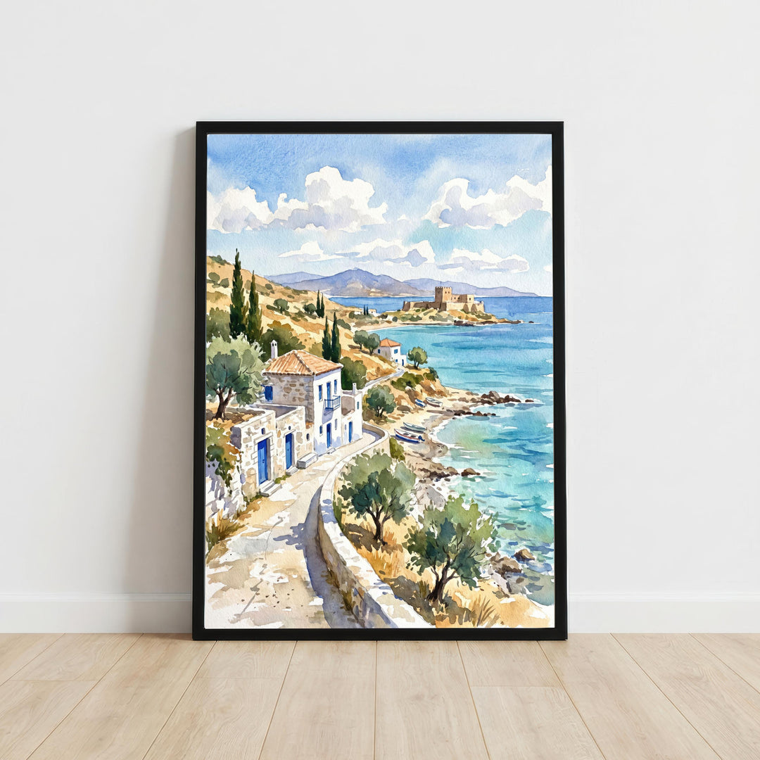 Crete Greece Watercolor Art Print Greek Island Wall Decor Mediterranean Coastal Landscape Travel Poster European Gift Home Décor