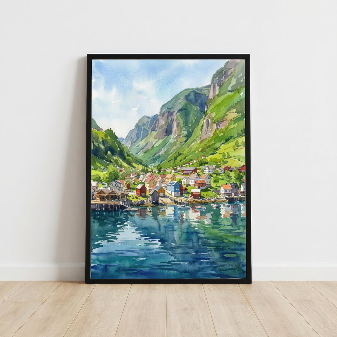 Flam Norway Watercolor Art Print Norwegian Fjord Wall Decor Scenic Mountain Landscape Travel Poster European Gift Home Décor