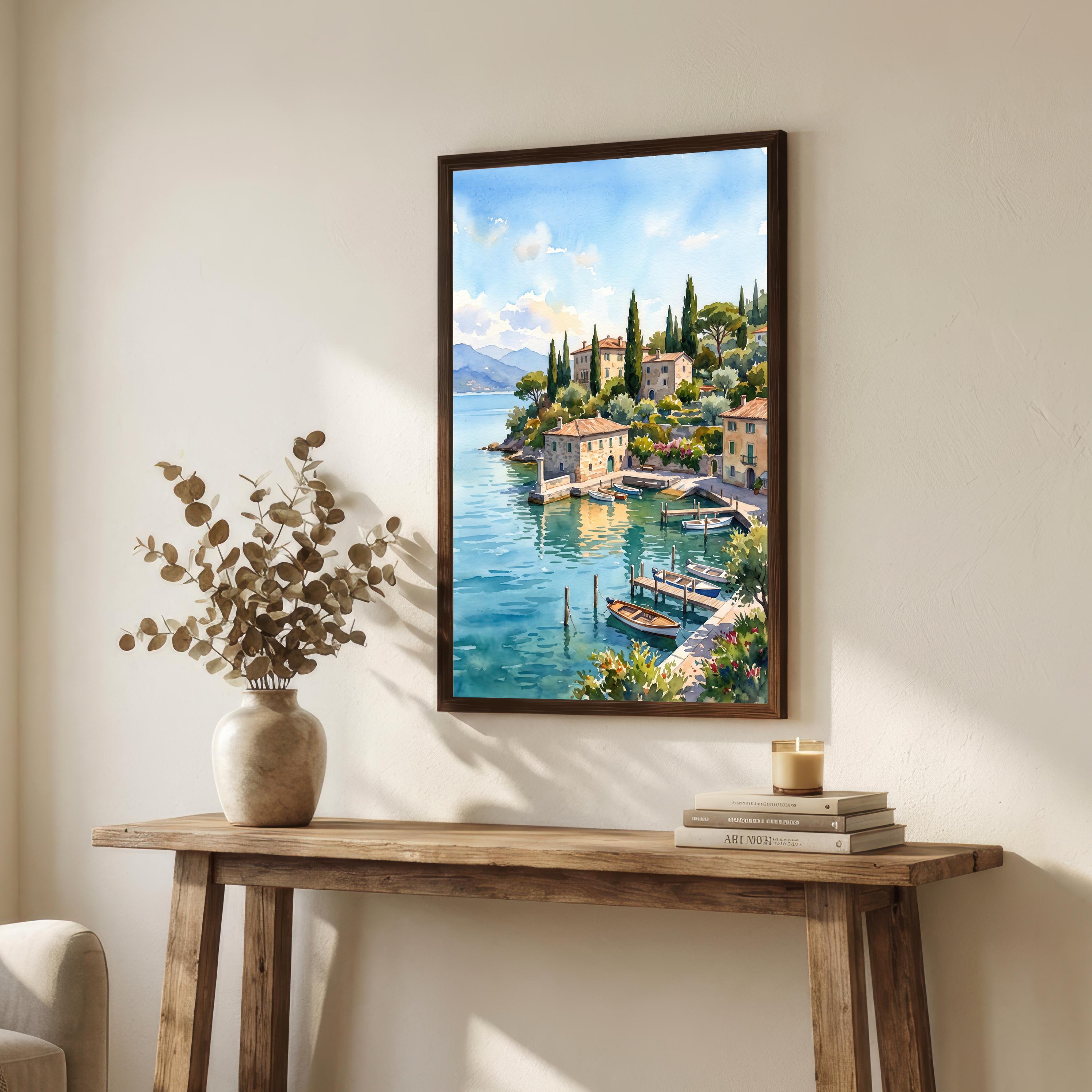 Lake Garda Italy Watercolor Art Print Italian Lake Wall Decor Mountain Landscape Travel Poster European Gift Home Décor