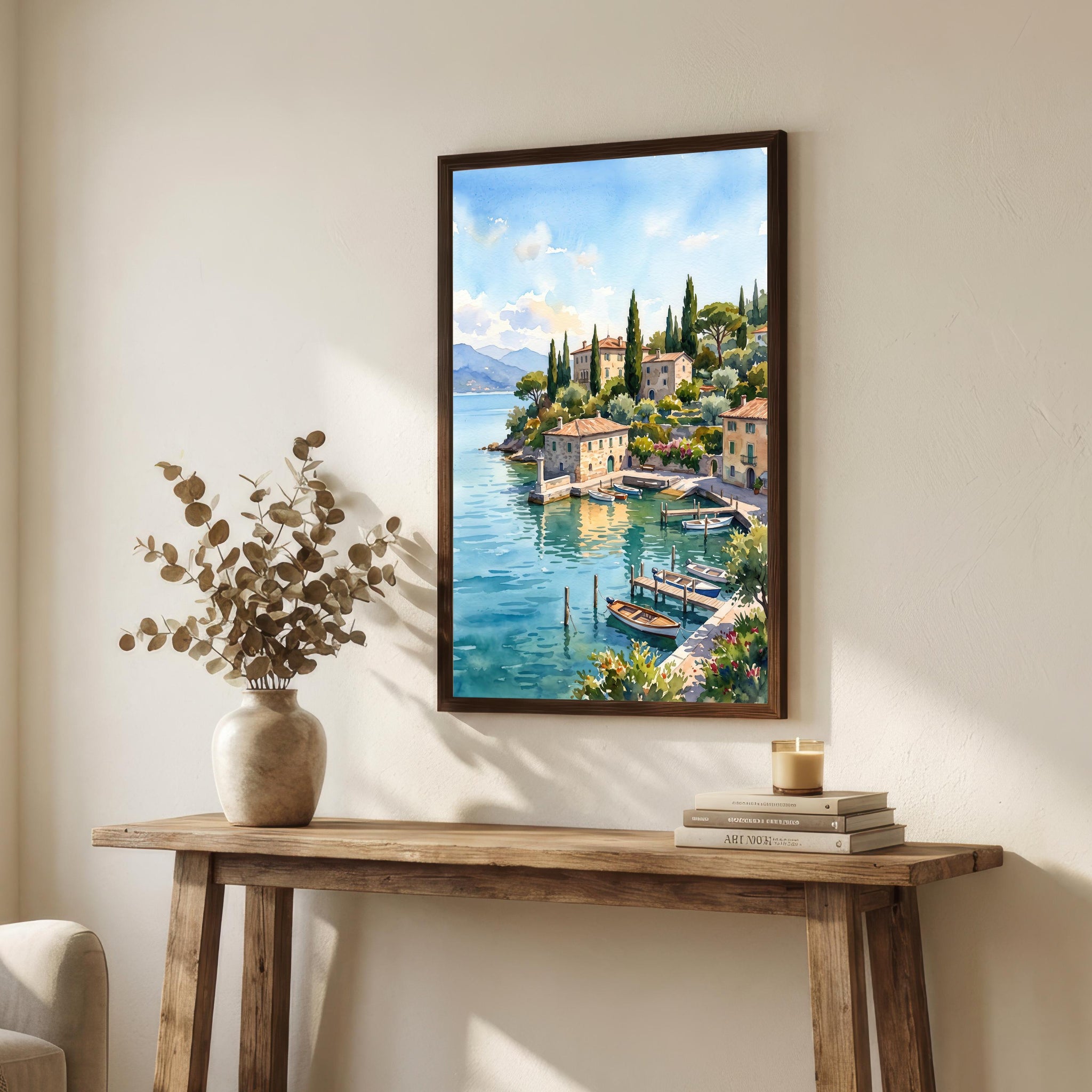 Lake Garda Italy Watercolor Art Print Italian Lake Wall Decor Mountain Landscape Travel Poster European Gift Home Décor