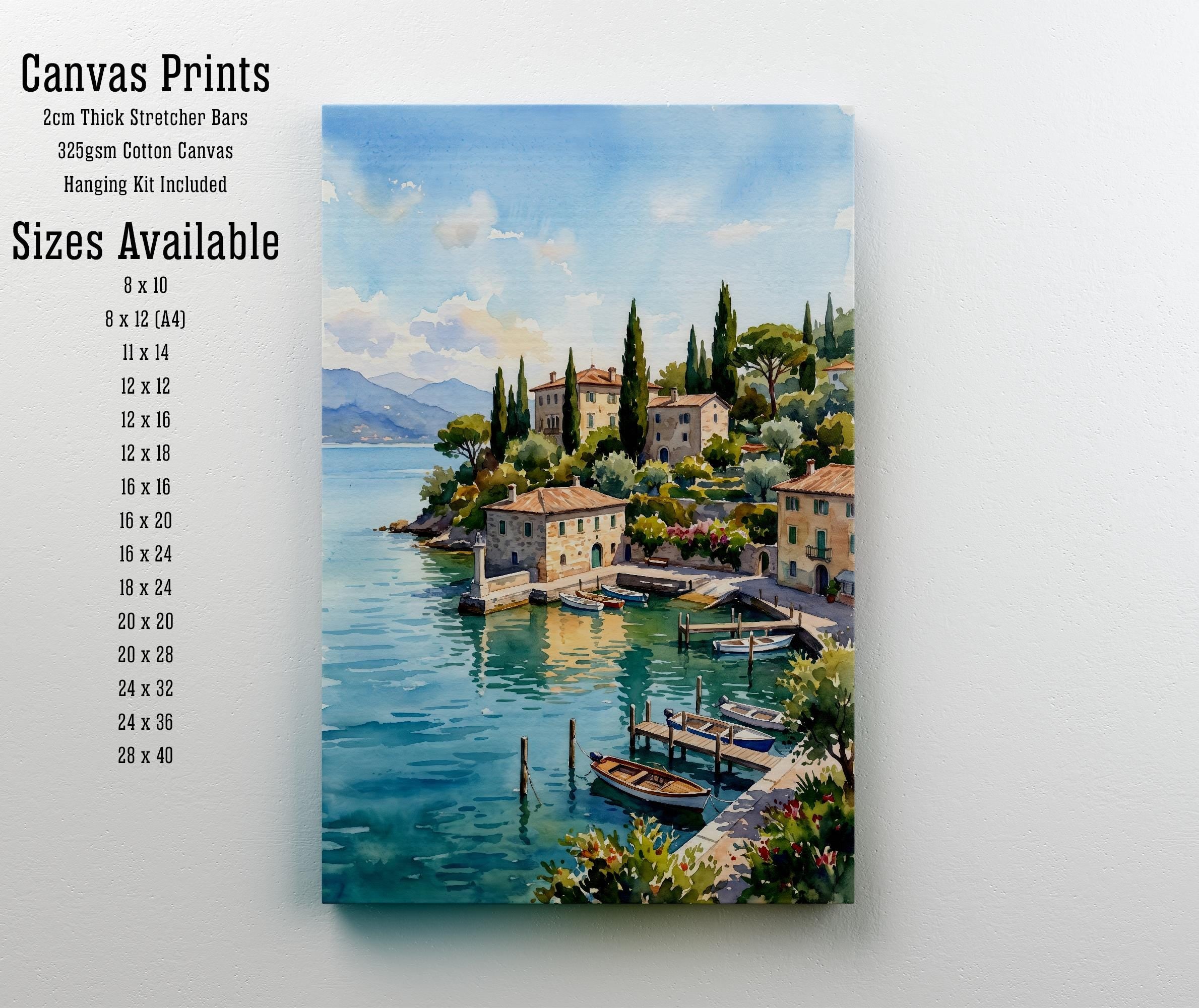 Lake Garda Italy Watercolor Art Print Italian Lake Wall Decor Mountain Landscape Travel Poster European Gift Home Décor