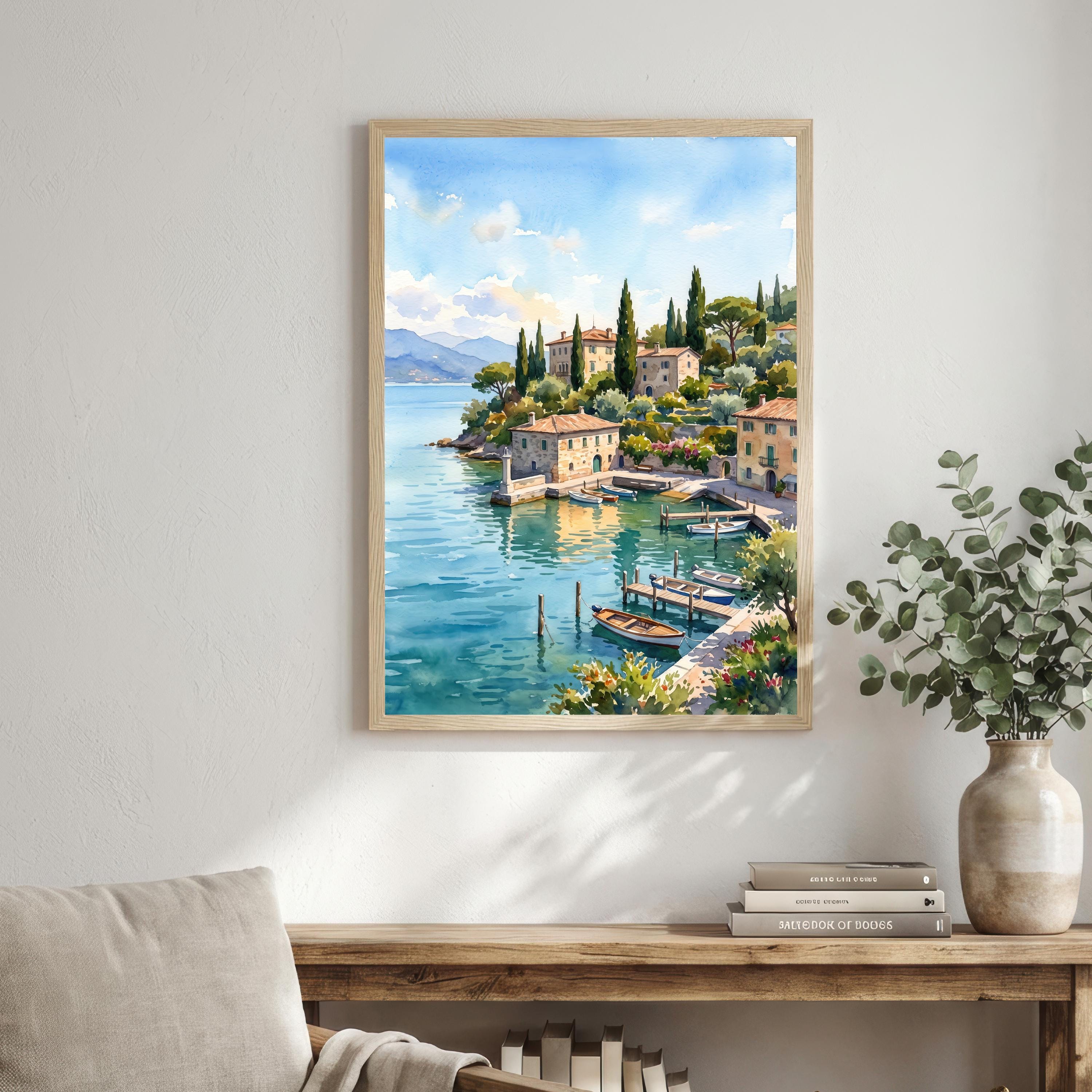 Lake Garda Italy Watercolor Art Print Italian Lake Wall Decor Mountain Landscape Travel Poster European Gift Home Décor