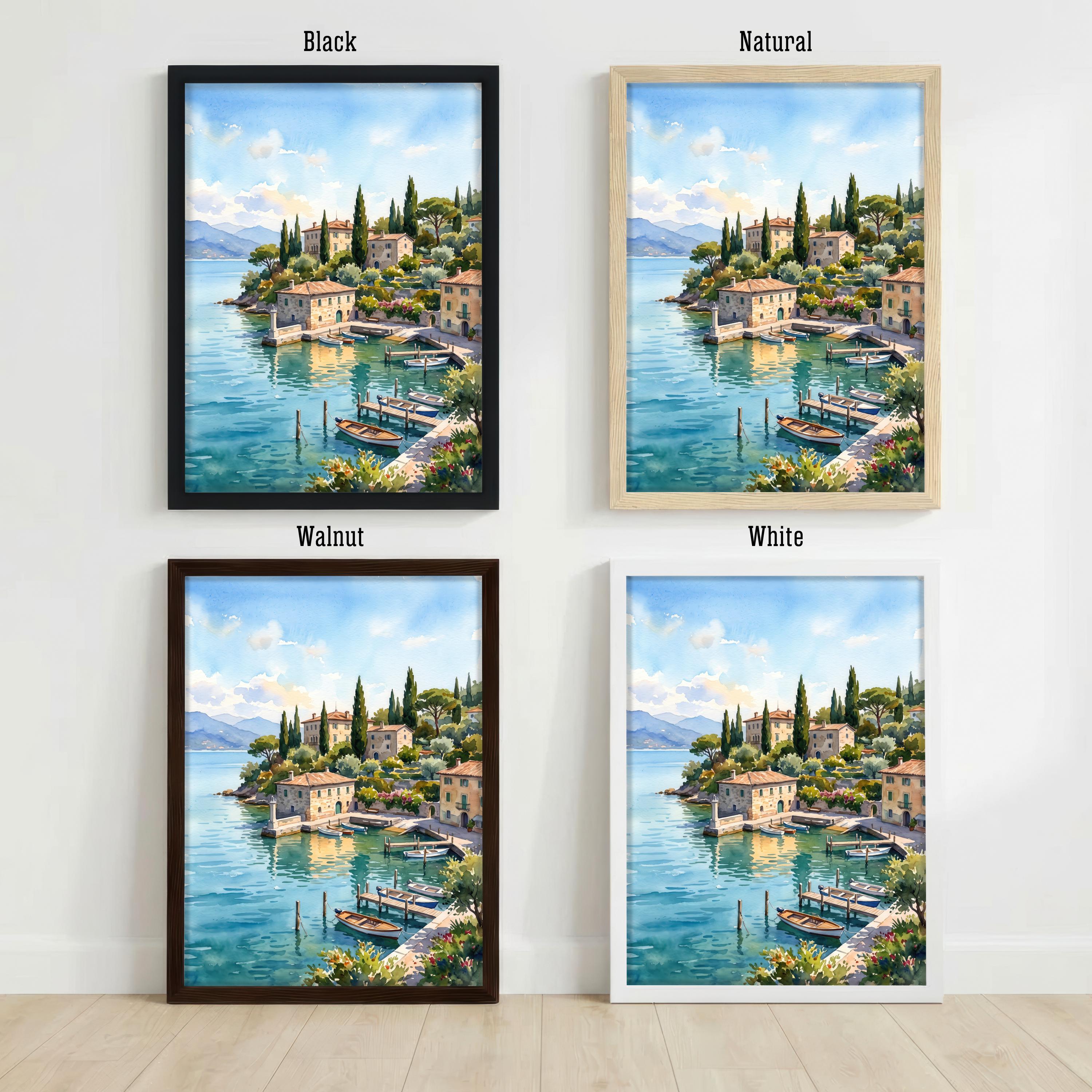 Lake Garda Italy Watercolor Art Print Italian Lake Wall Decor Mountain Landscape Travel Poster European Gift Home Décor