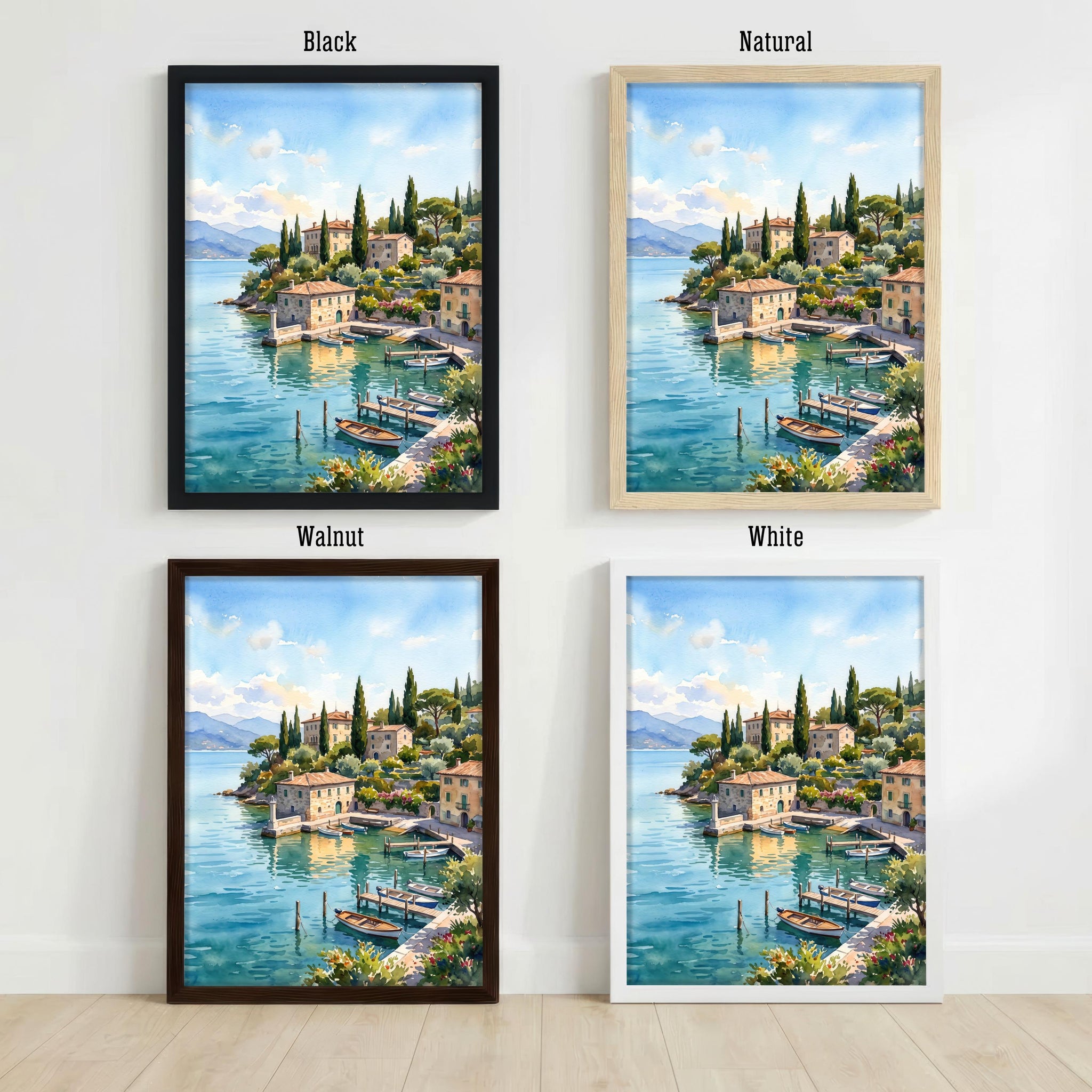 Lake Garda Italy Watercolor Art Print Italian Lake Wall Decor Mountain Landscape Travel Poster European Gift Home Décor