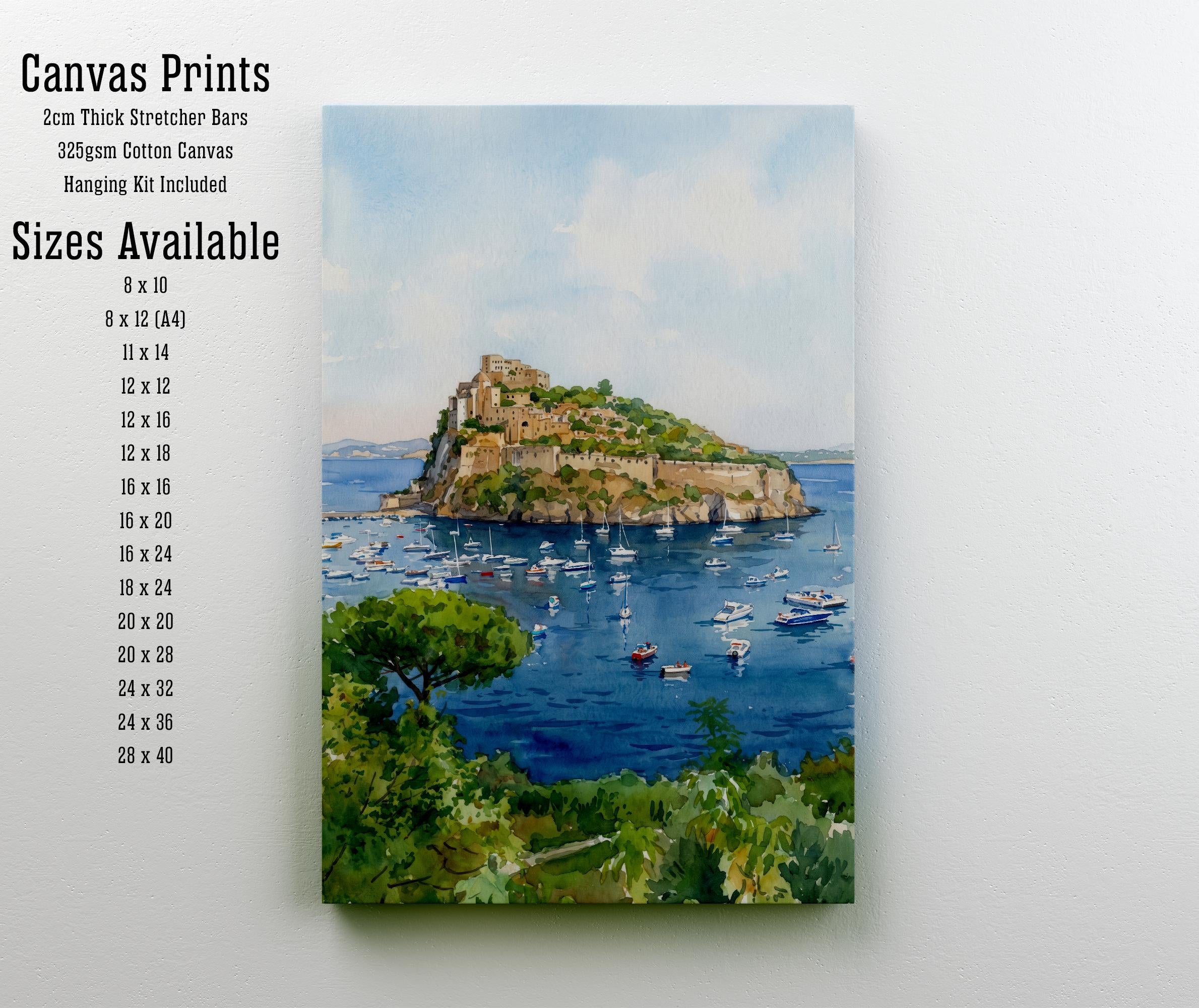 Ischia Italy Watercolor Art Print Italian Island Wall Decor Mediterranean Coastal Landscape Travel Poster European Gift Home Décor