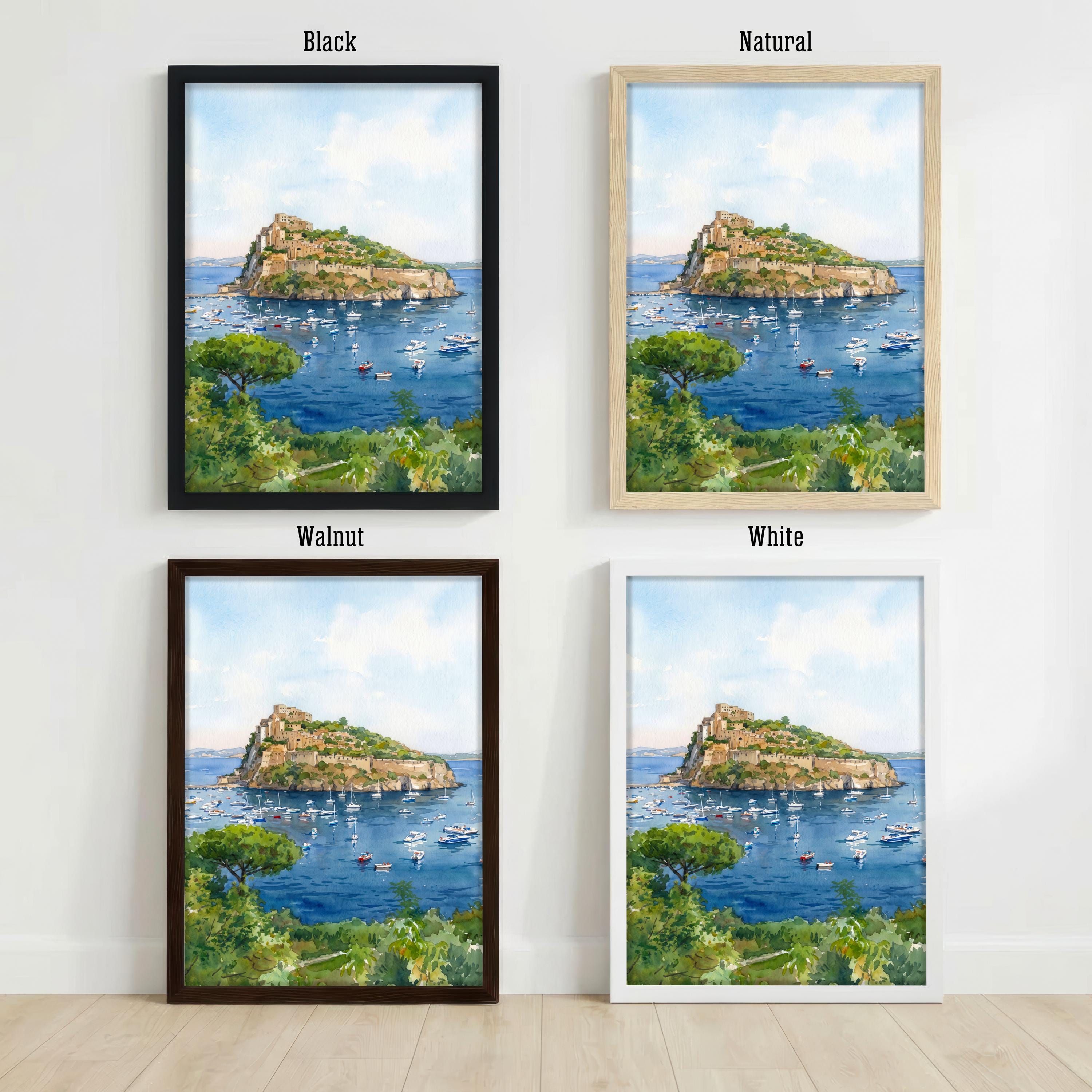 Ischia Italy Watercolor Art Print Italian Island Wall Decor Mediterranean Coastal Landscape Travel Poster European Gift Home Décor