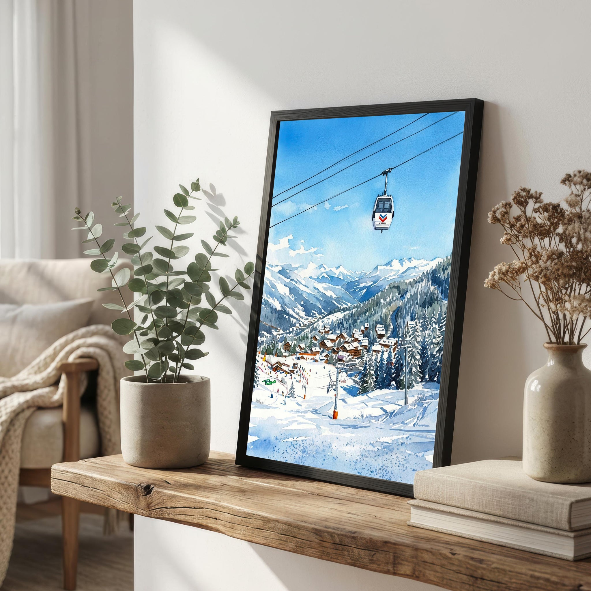 Meribel France Watercolor Art Print French Alps Ski Resort Wall Decor Mountain Landscape Skiing Gift Travel Poster Home Décor