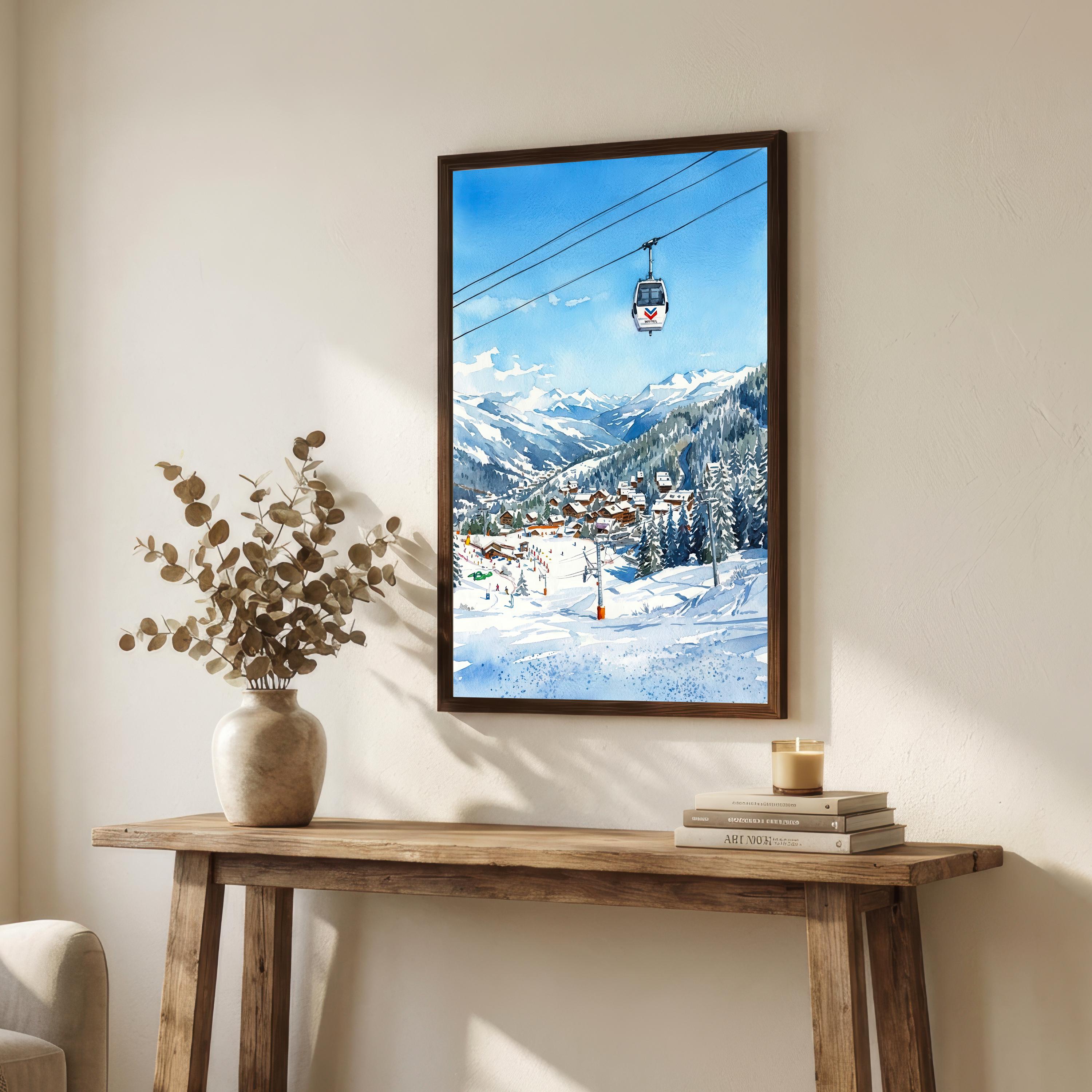 Meribel France Watercolor Art Print French Alps Ski Resort Wall Decor Mountain Landscape Skiing Gift Travel Poster Home Décor