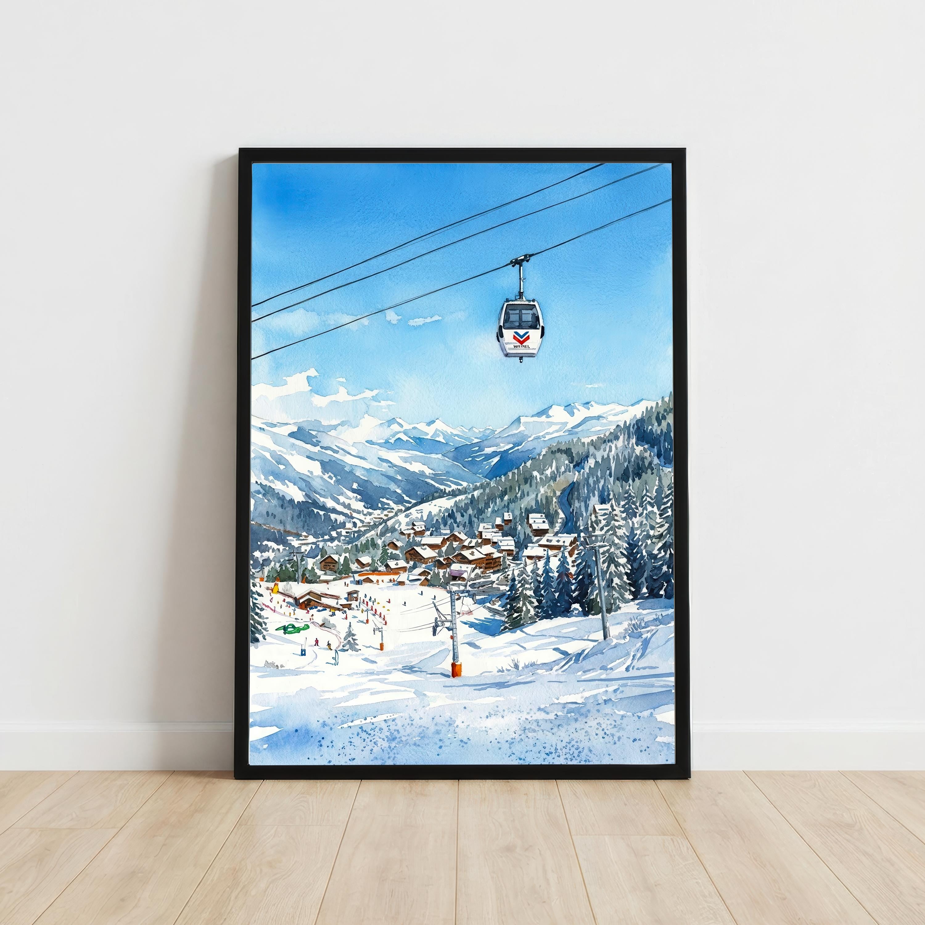 Meribel France Watercolor Art Print French Alps Ski Resort Wall Decor Mountain Landscape Skiing Gift Travel Poster Home Décor
