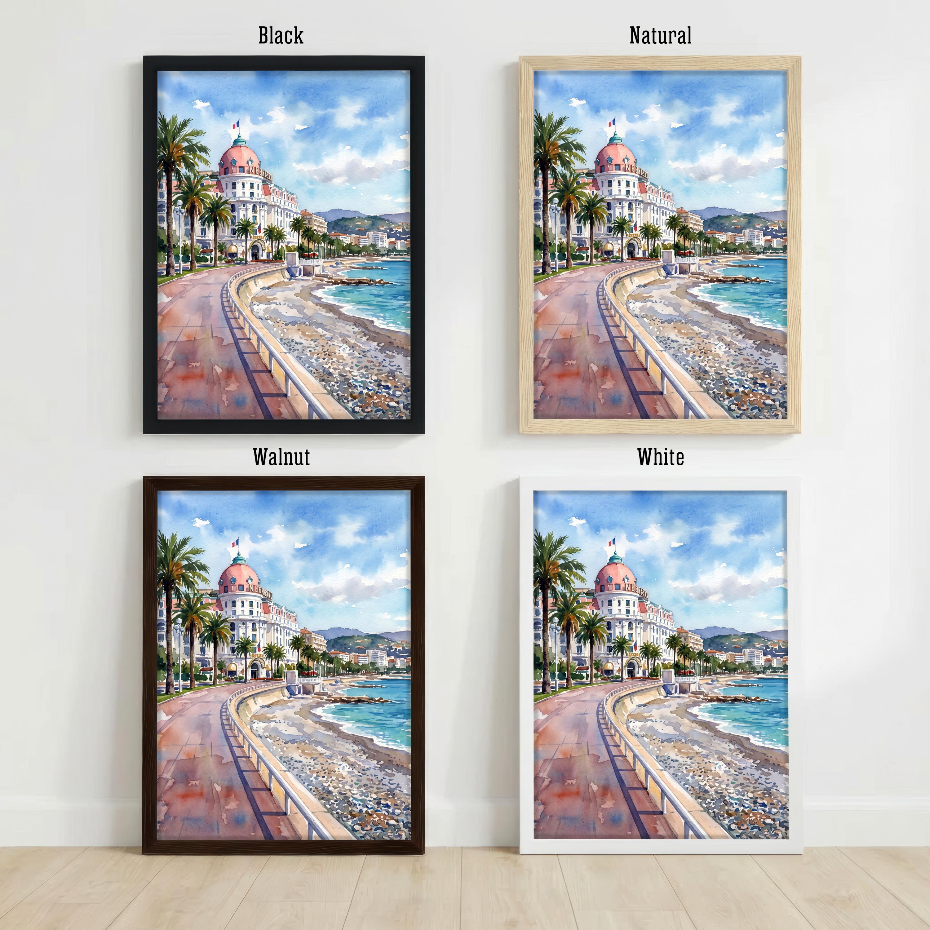 Nice France Watercolor Art Print French Riviera Wall Decor Mediterranean Coastal Landscape Travel Poster European Gift Home Décor